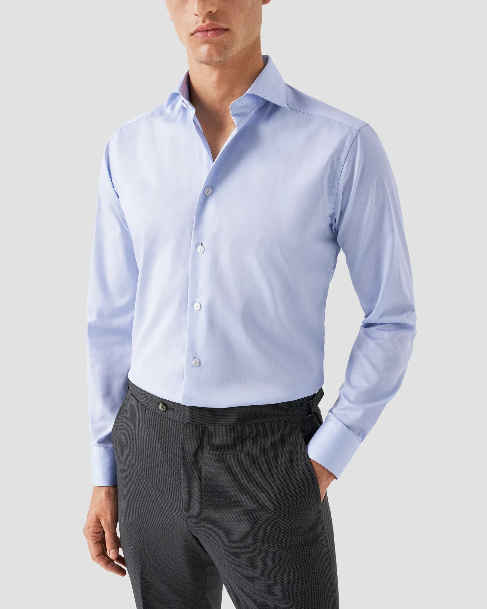 Eton - Ljusblå Signature Twill-skjorta – Wide spread-krage