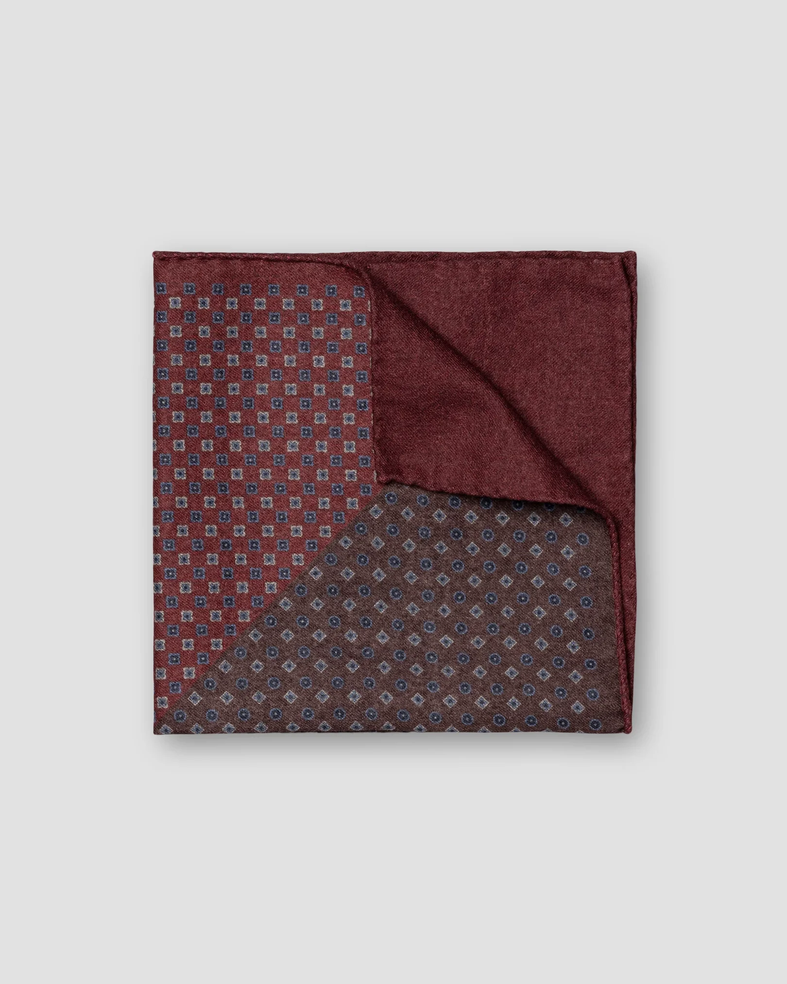 Eton - Dark Red Two-Face Printed Wool Pocket Square