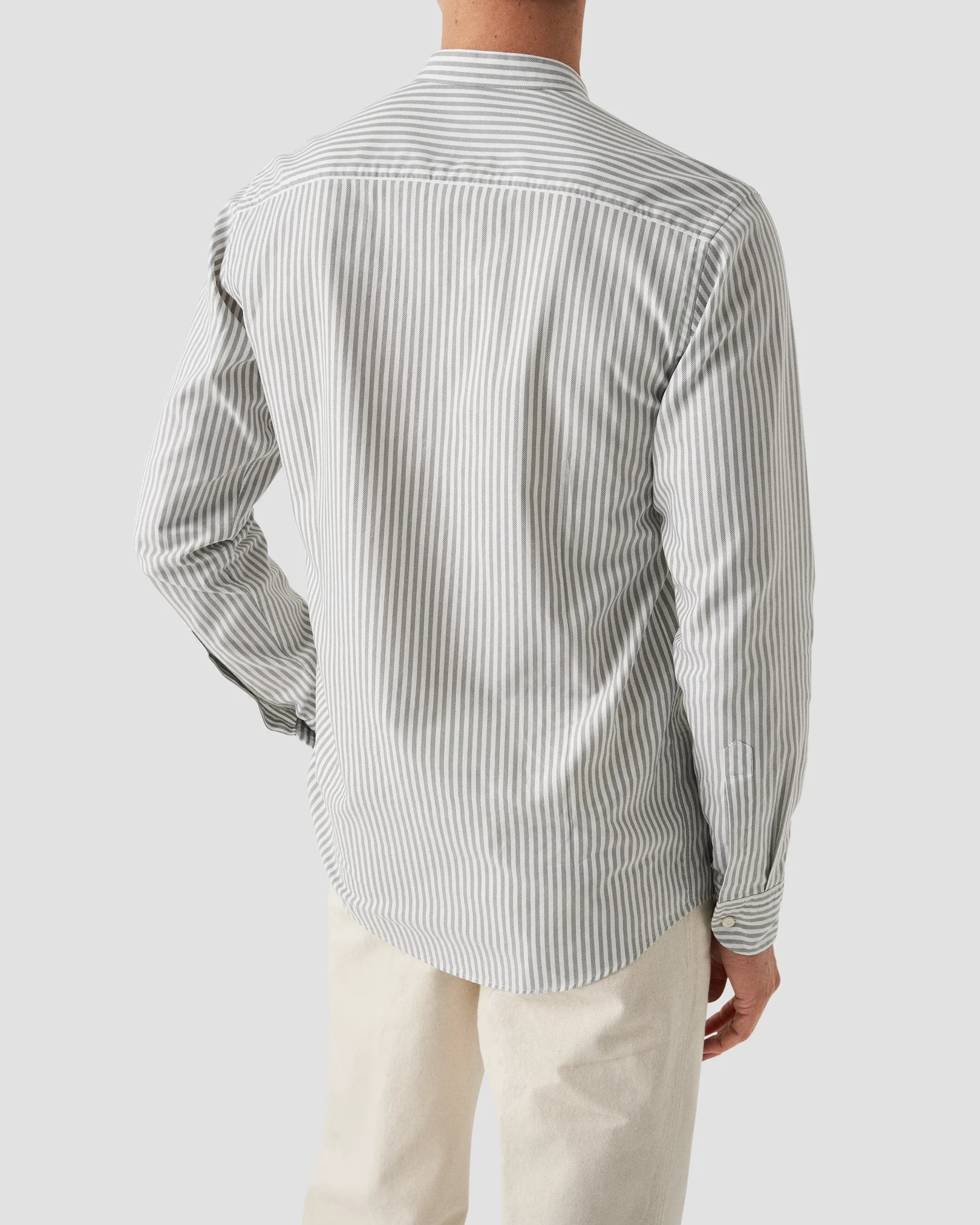 Light grey Striped Oxford Band Collar Shirt - Eton