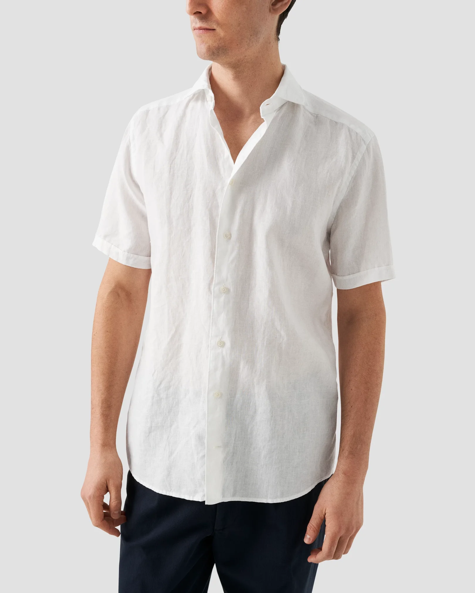 White Linen Shirt - Short Sleeve - Eton
