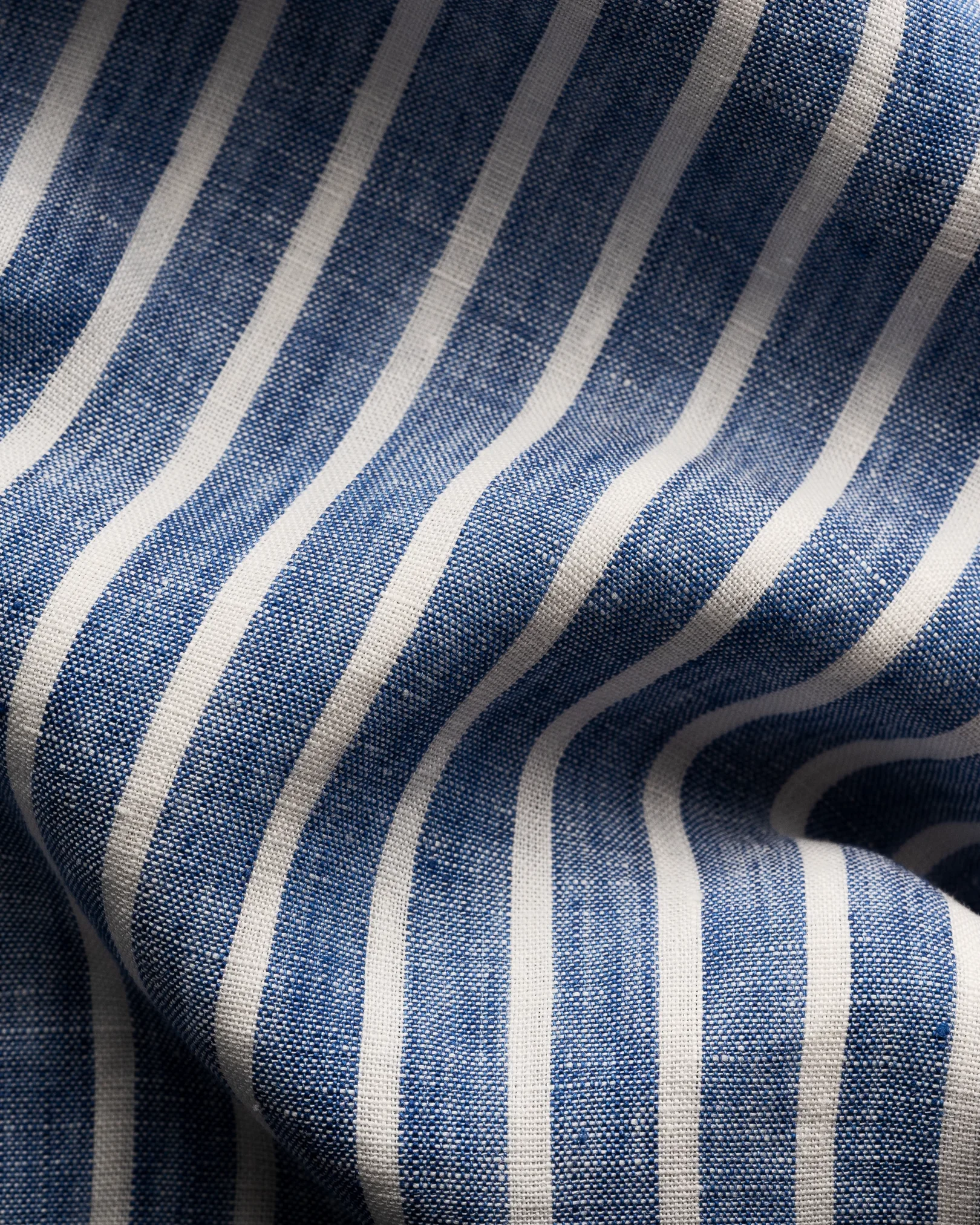Eton - mid blue striped linen shirt button 251