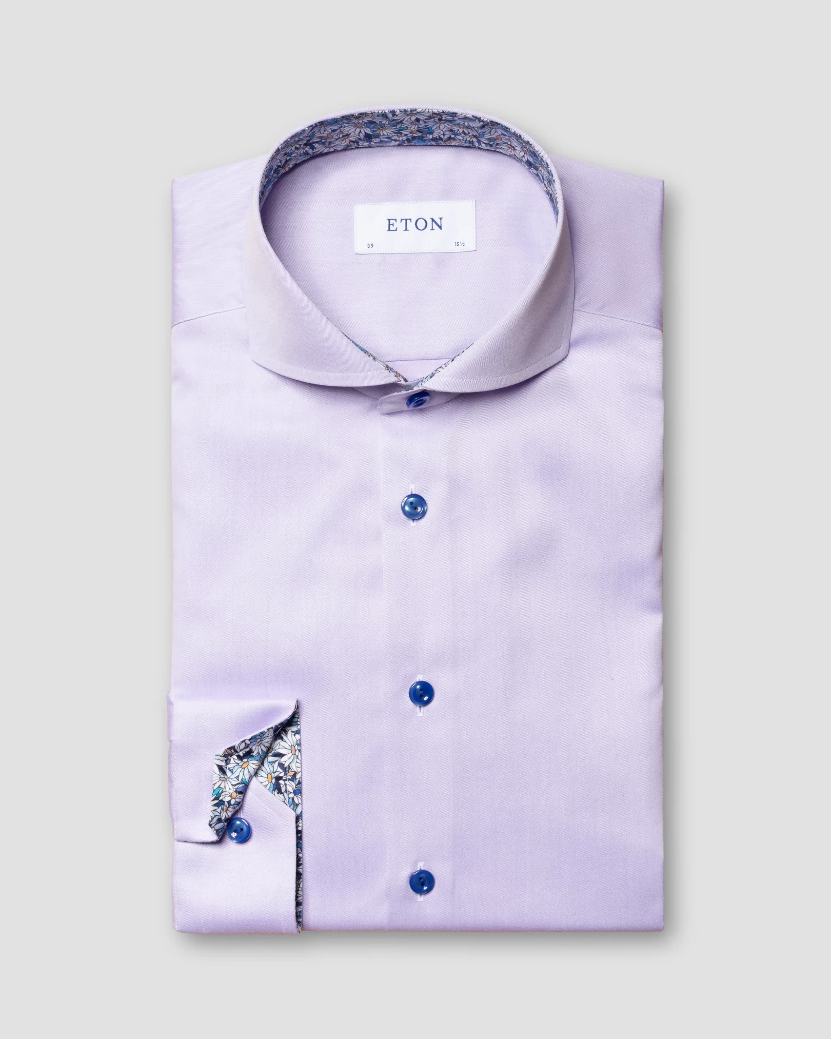 Eton - pink signature twill shirt printed details extreme cut away