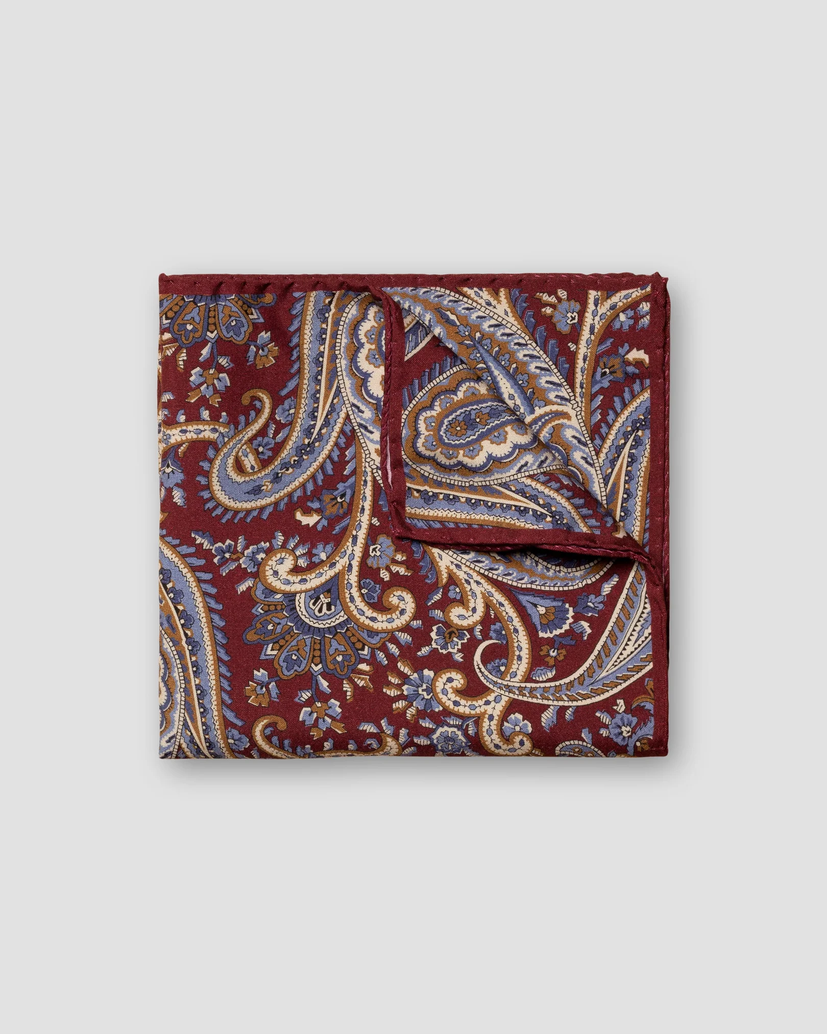 Eton - red paisley print fuji silk pocket square