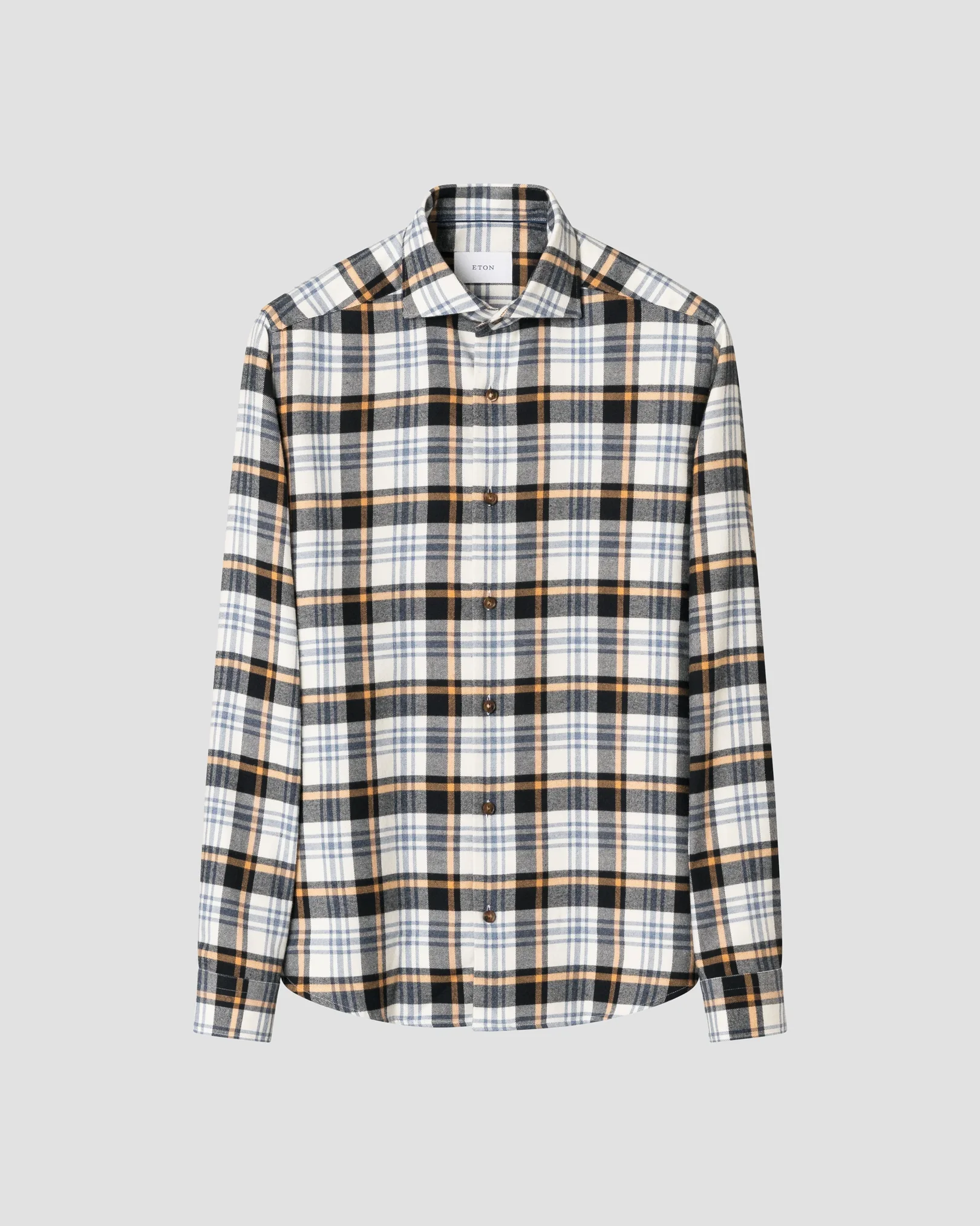 Eton - dark blue plaid check flannel shirt