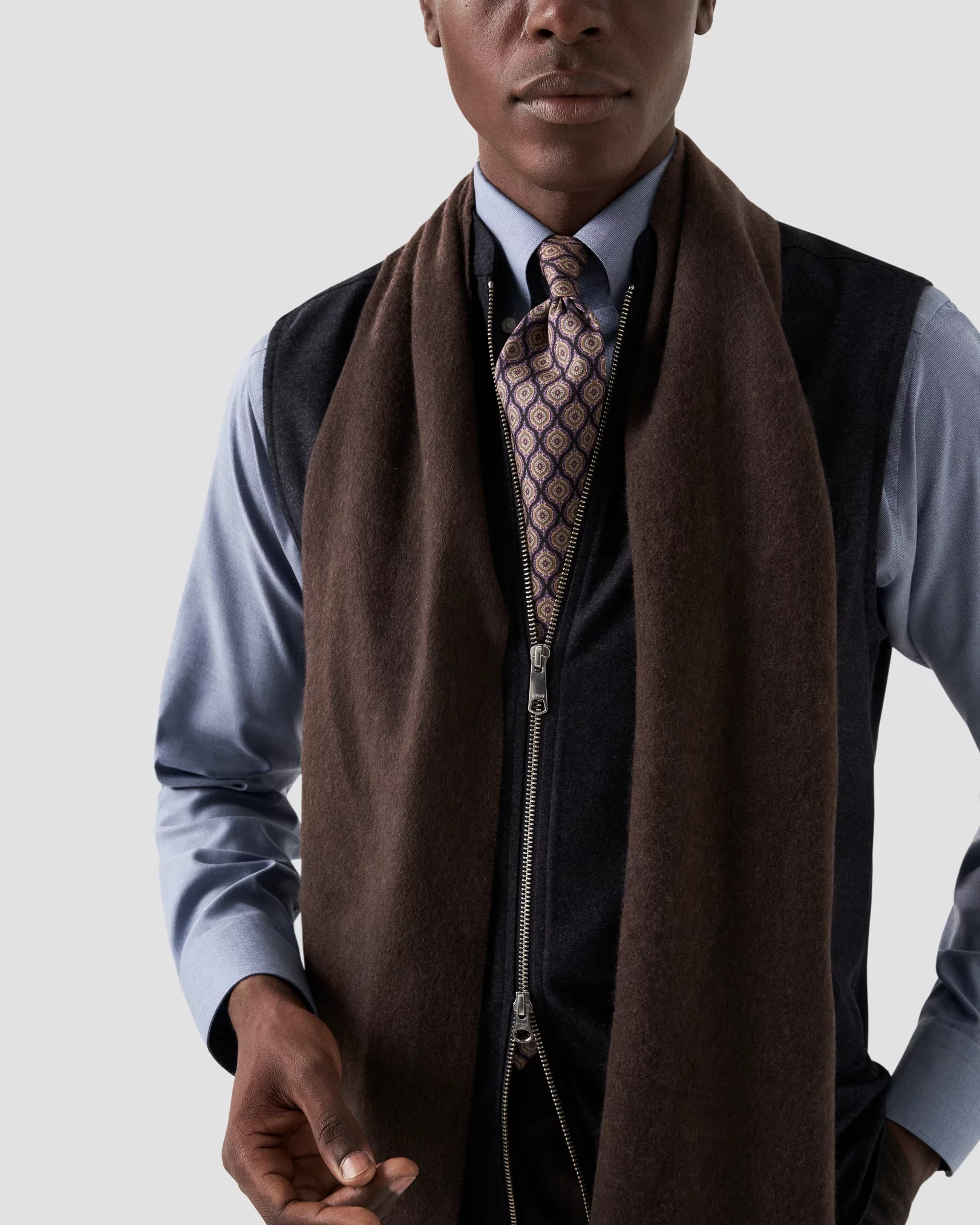 Eton - Navy Wool-Cashmere Flannel Vest