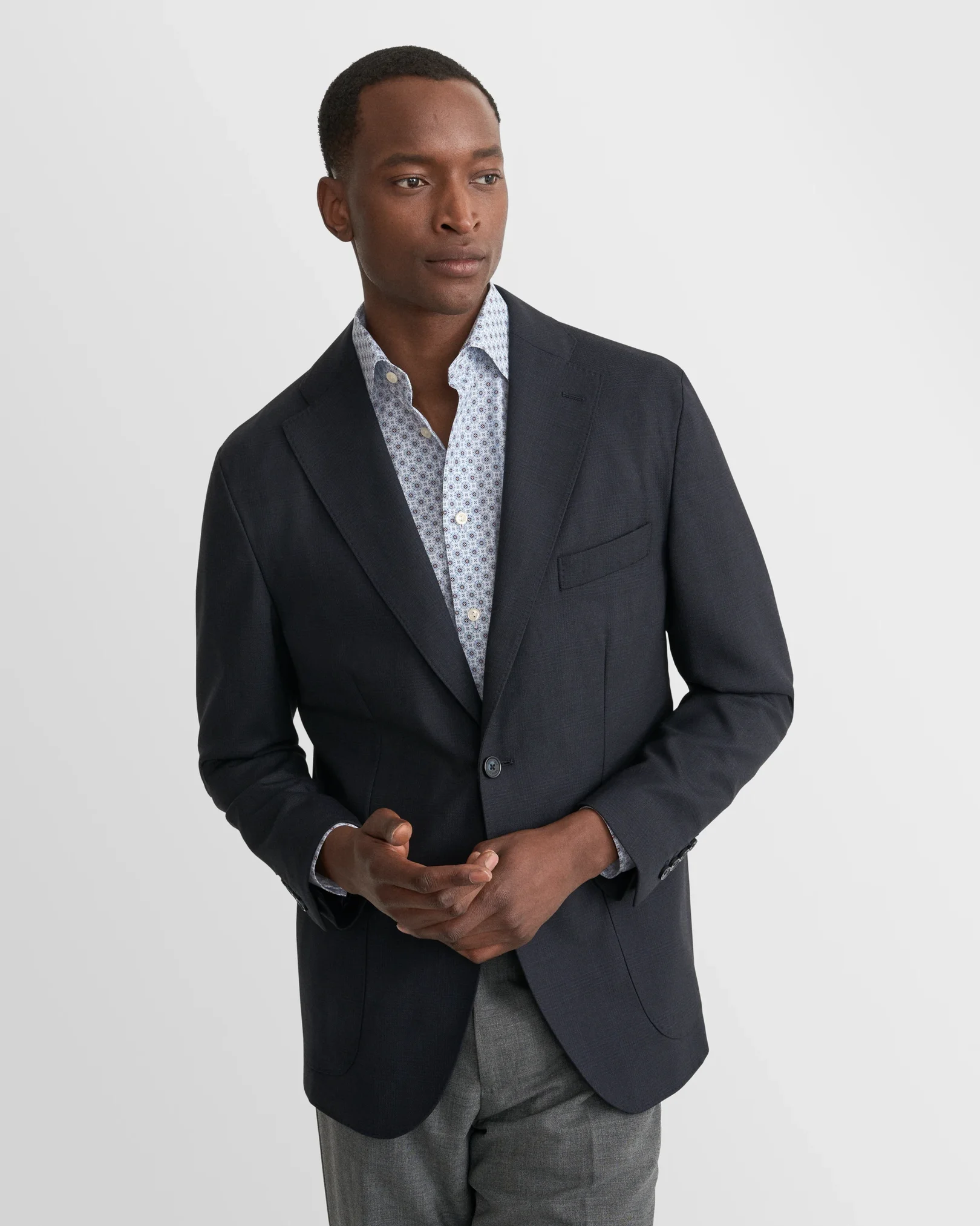 Eton - dark blue geometric print signature twill shirt 263