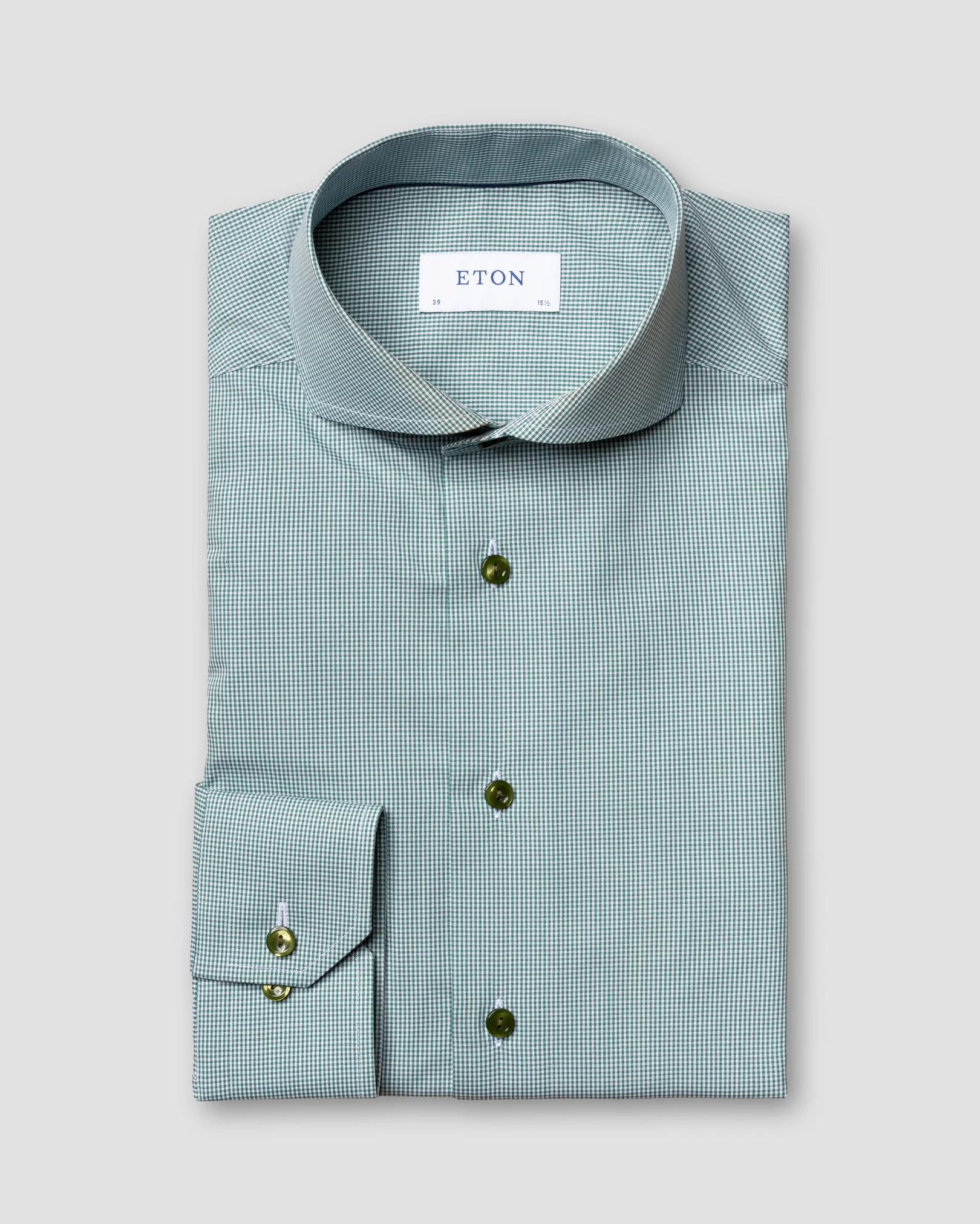 Eton - green mini gingham poplin shirt extreme cut away