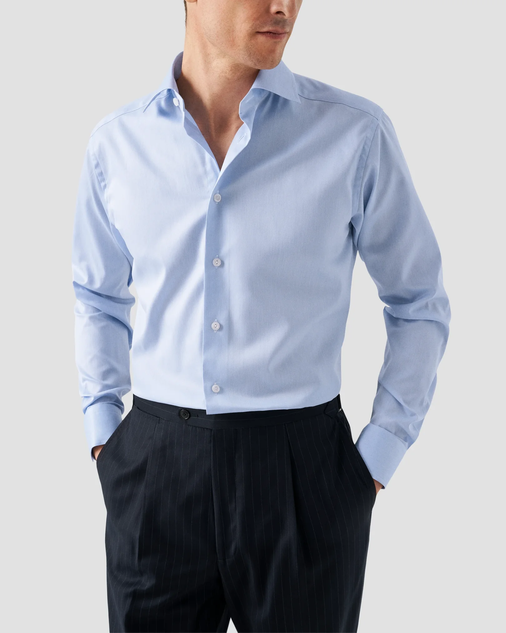 Eton - Chemise bleu clair en twill signature