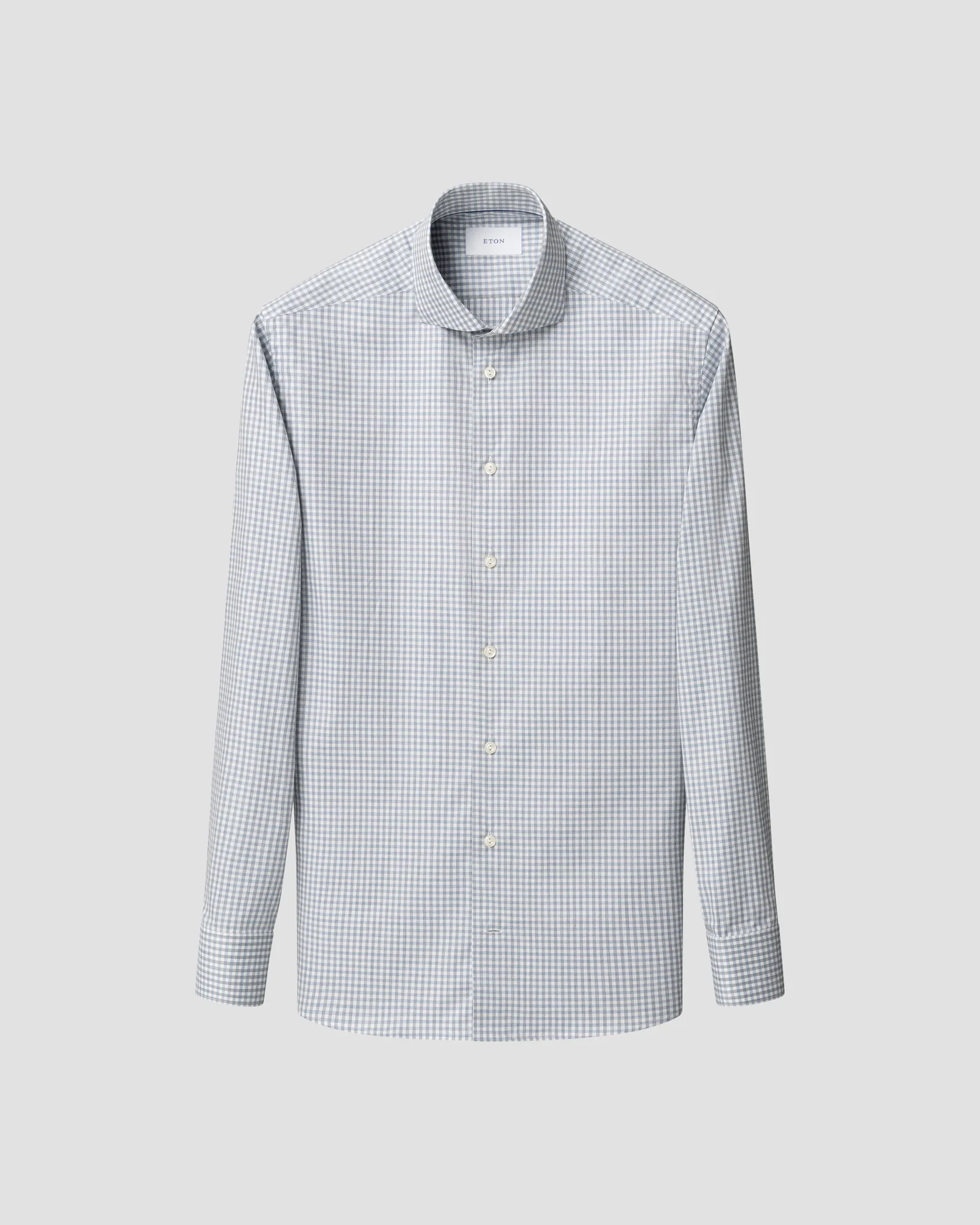 Eton - mid blue check melange twill shirt