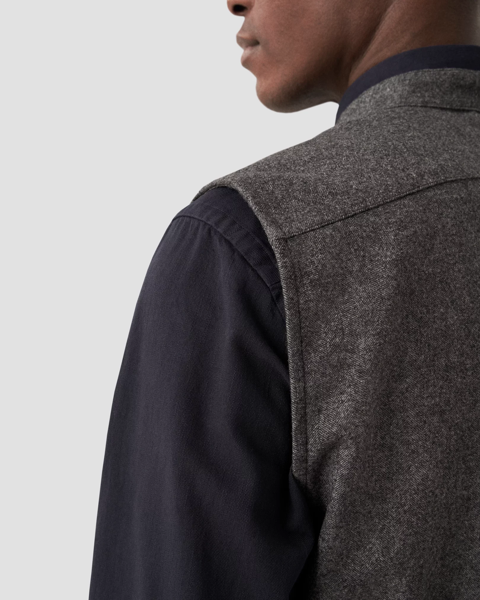 Eton - dark grey heavy flannel stand collar low no cuff vest