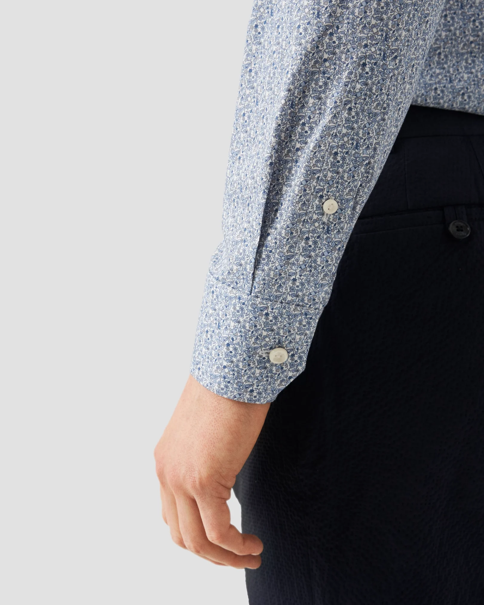 Eton - floral light blue twill shirt