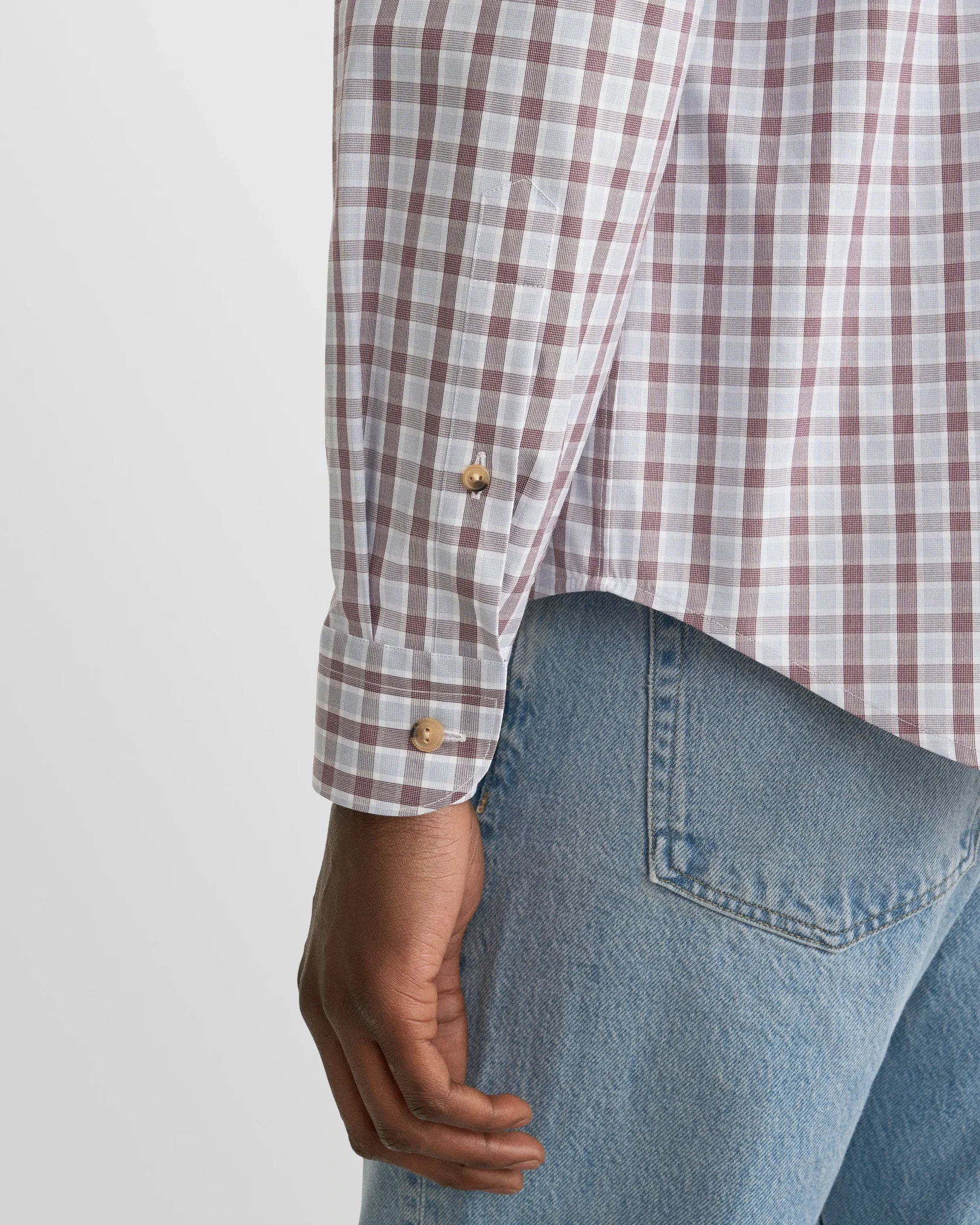 Eton - dark red check lighweight poplin shirt