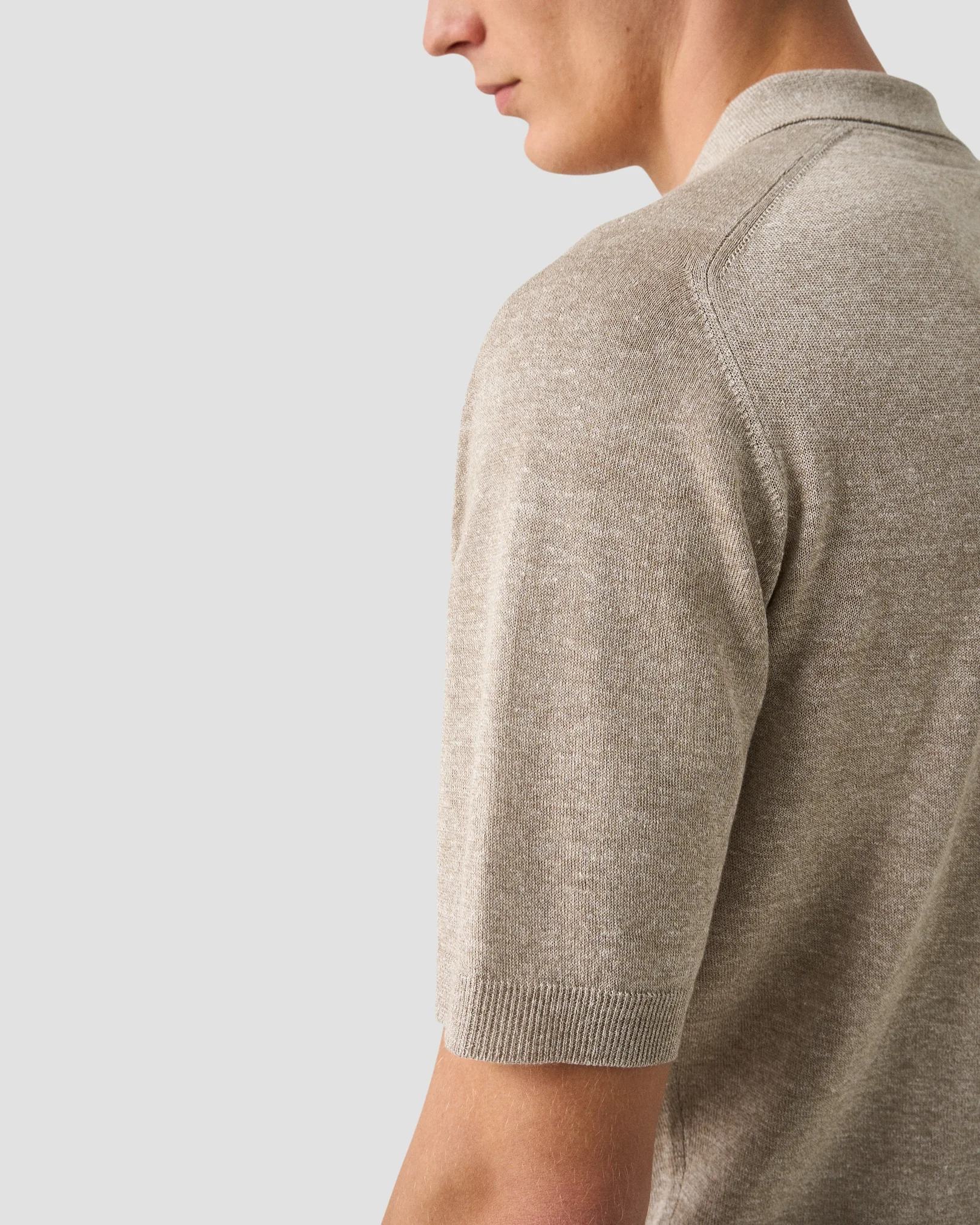 Eton - beige cotton linen fine knit polo