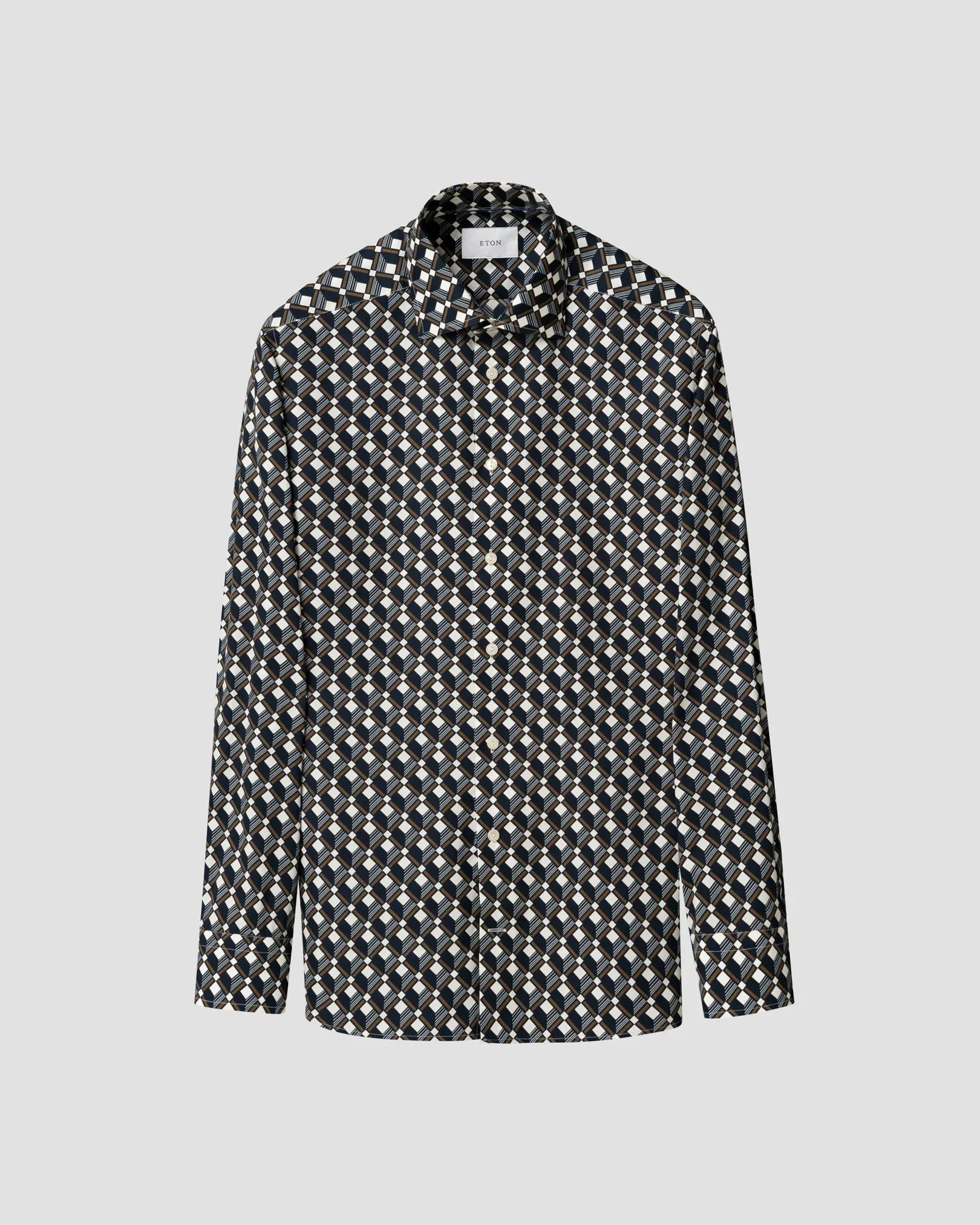 Eton - navy blue geometric print cotton tencel tm lyocell shirt