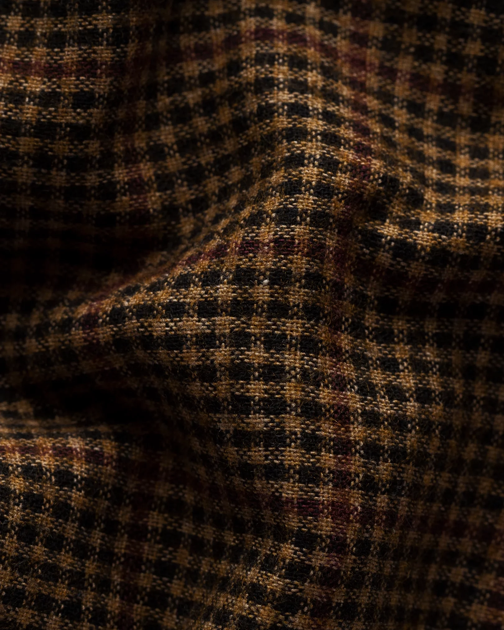 Eton - brown checked cotton wool cashmere overshirt turn down single cuff pointed strap regular aw