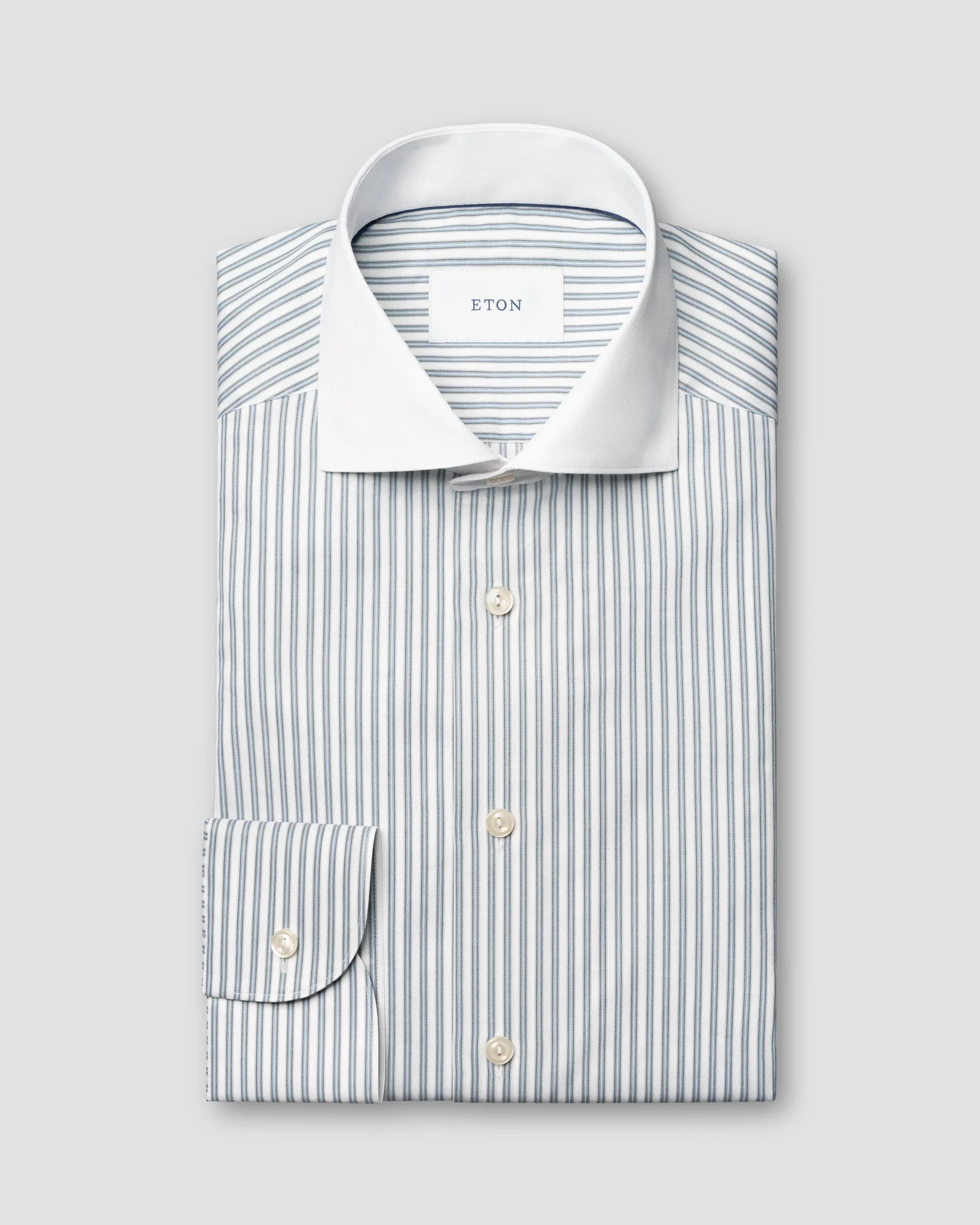 Eton - light blue white collar striped signature twill shirt