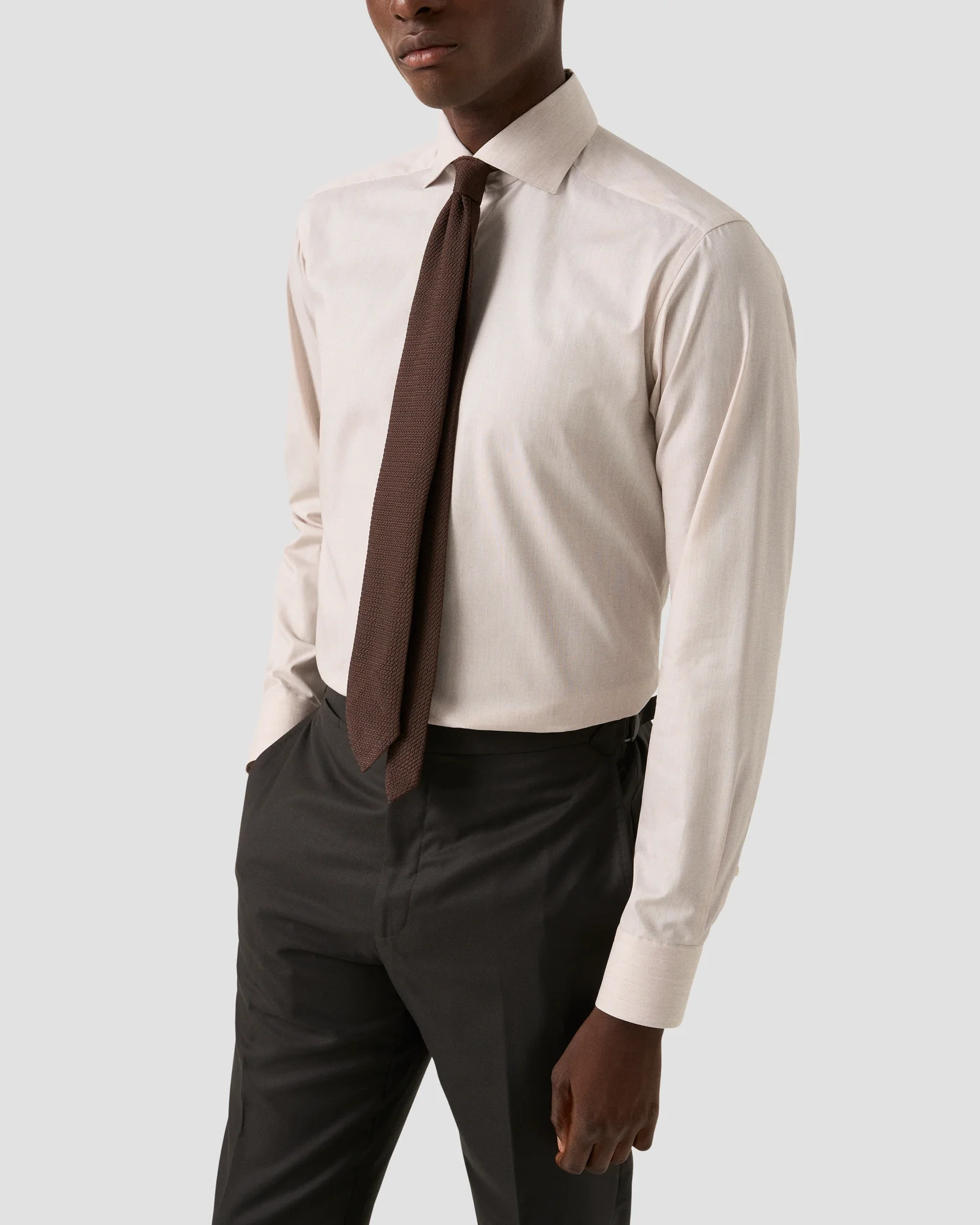 Eton - beige solid twill shirt