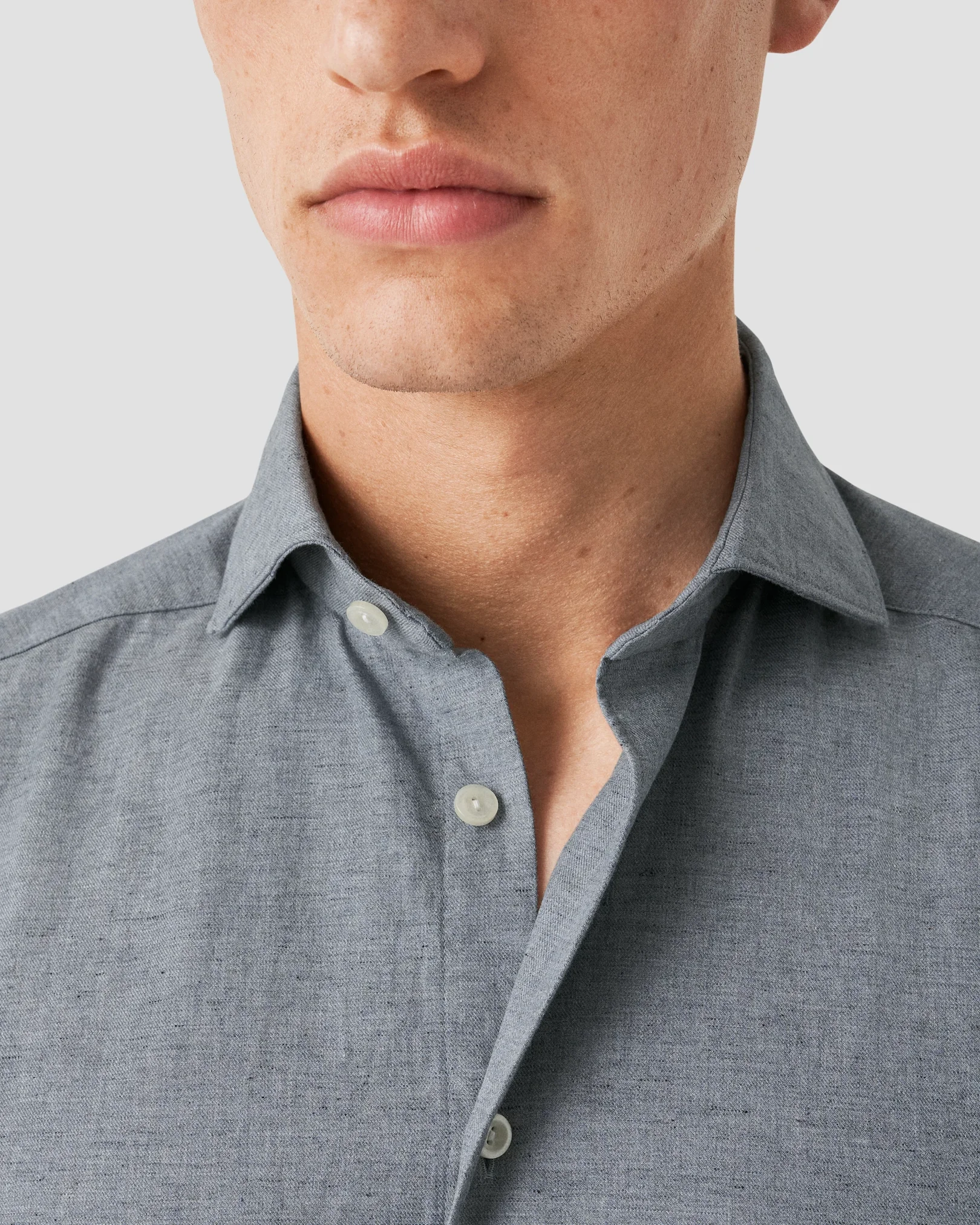 Eton - mid blue flannel wide spread shirt