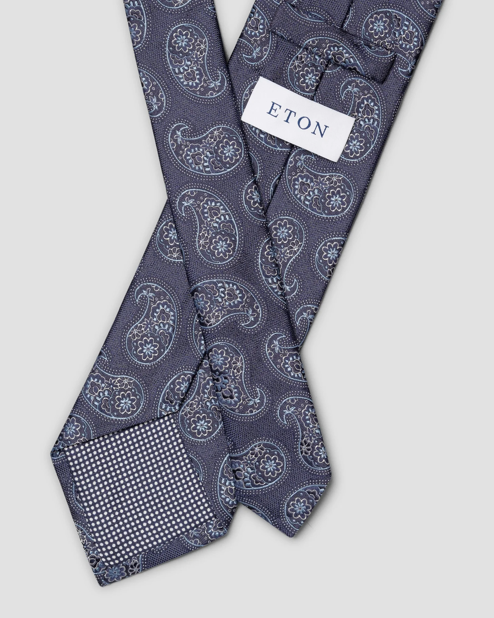Cravate en soie micro-imprimé cachemire bleu marine