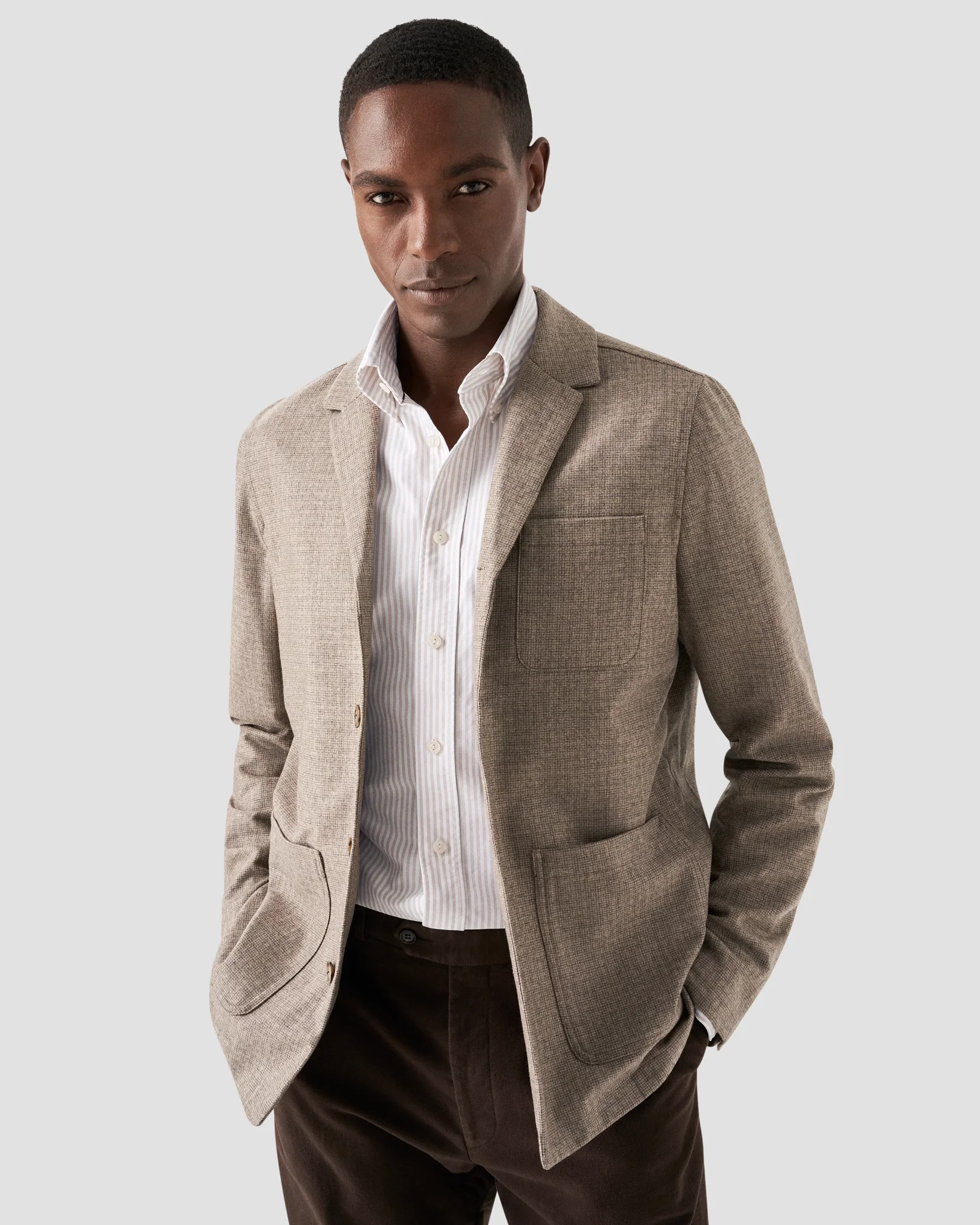 Eton - Chemise Oxford à rayures beiges