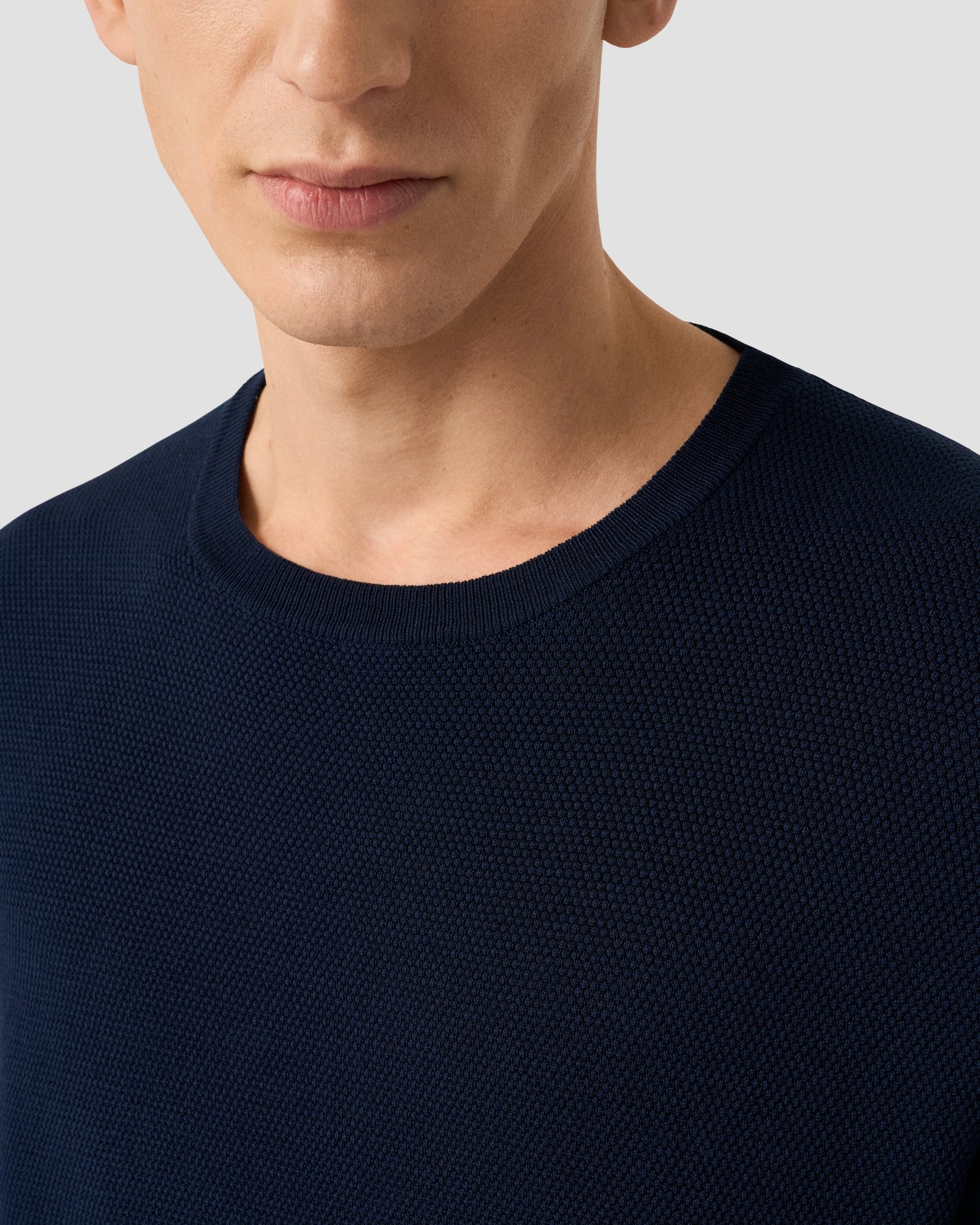 Eton - dark blue structured crew neck knitted t shirt