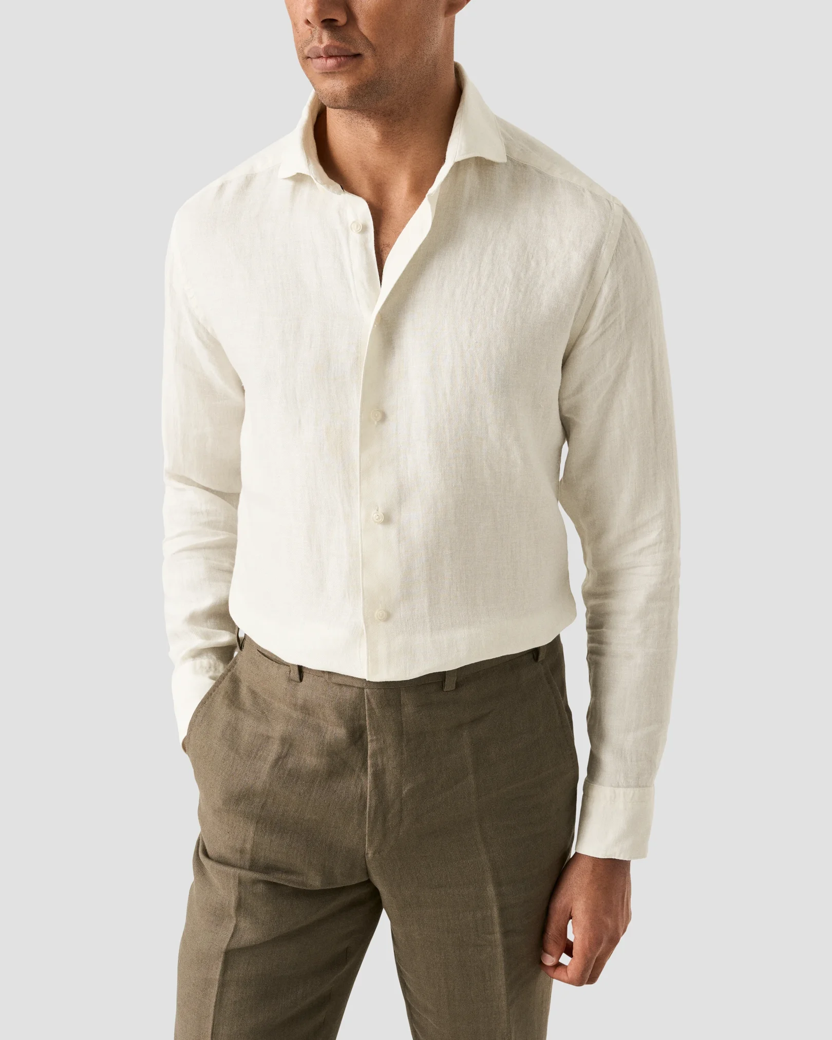 Eton - white solid twill linen shirt