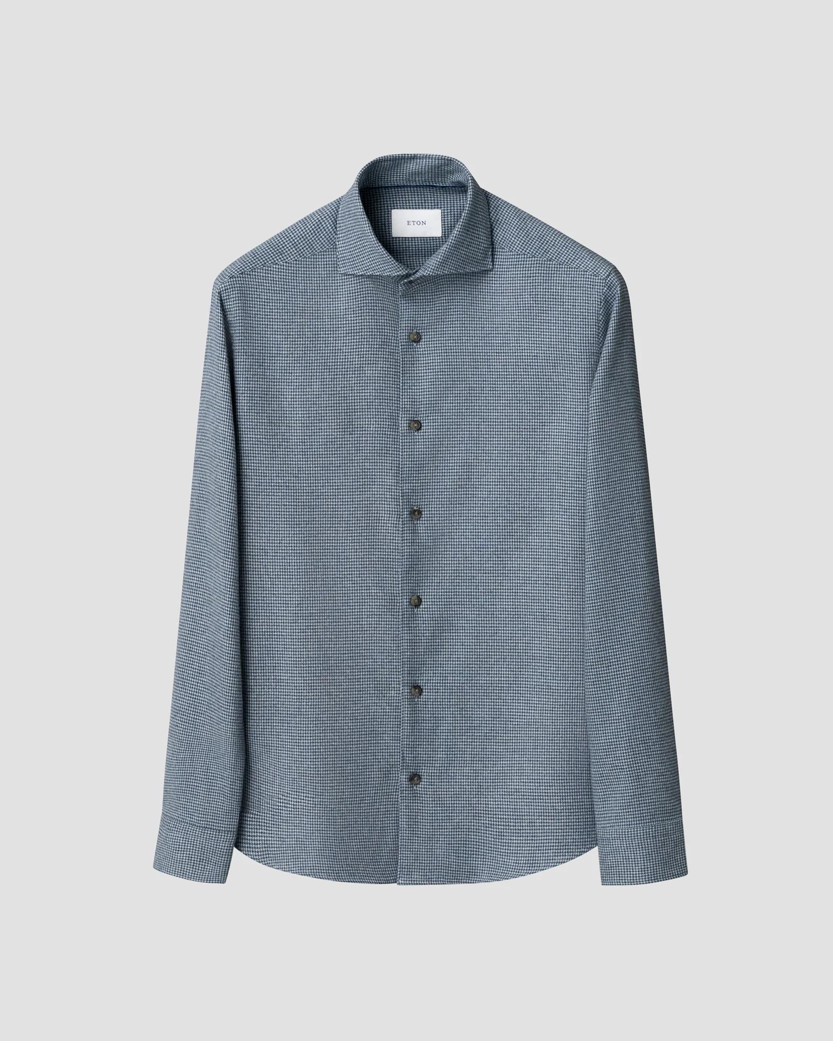 Eton - mid blue houndstooth check flannel shirt