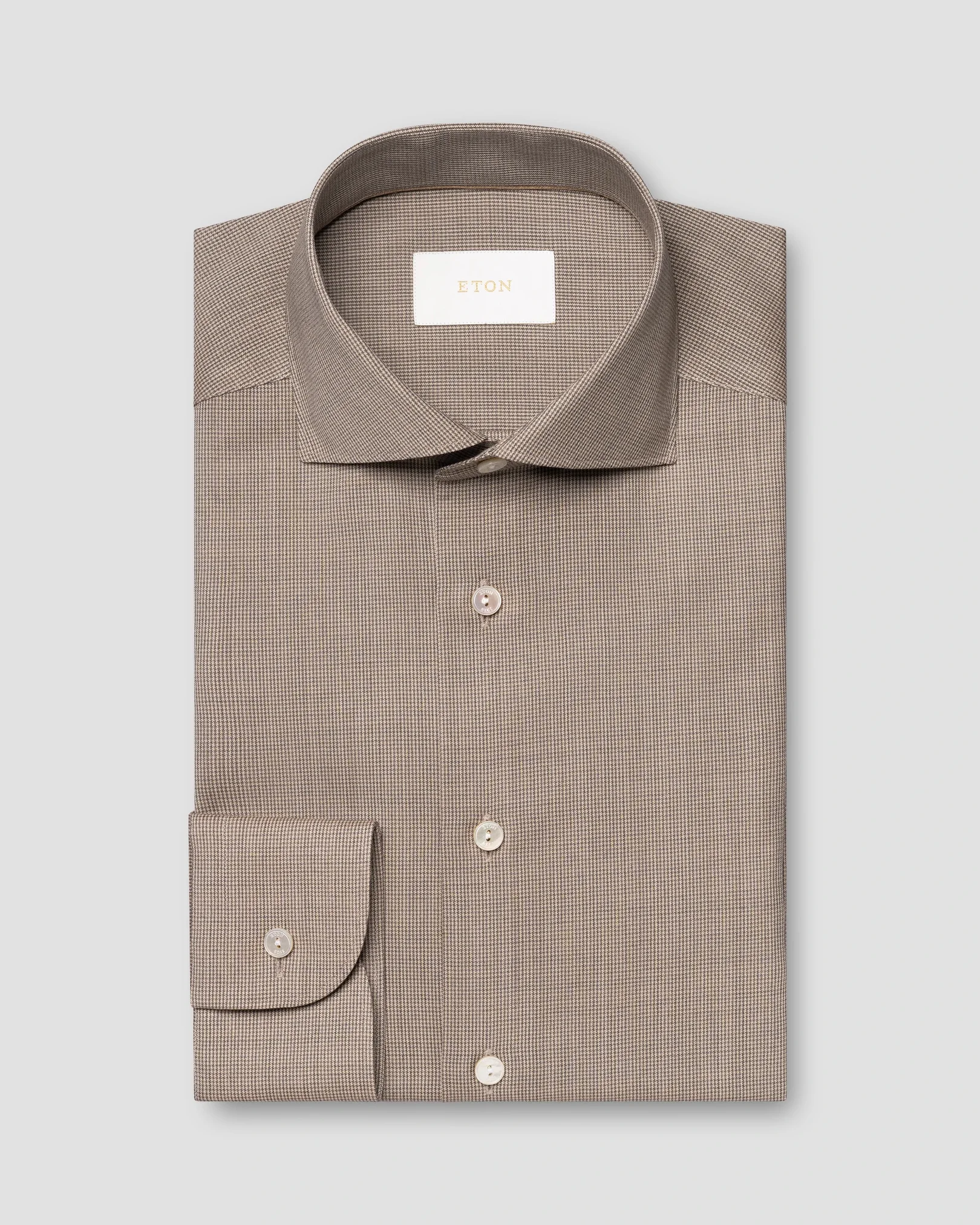 Eton - brown houndstooth merino shirt