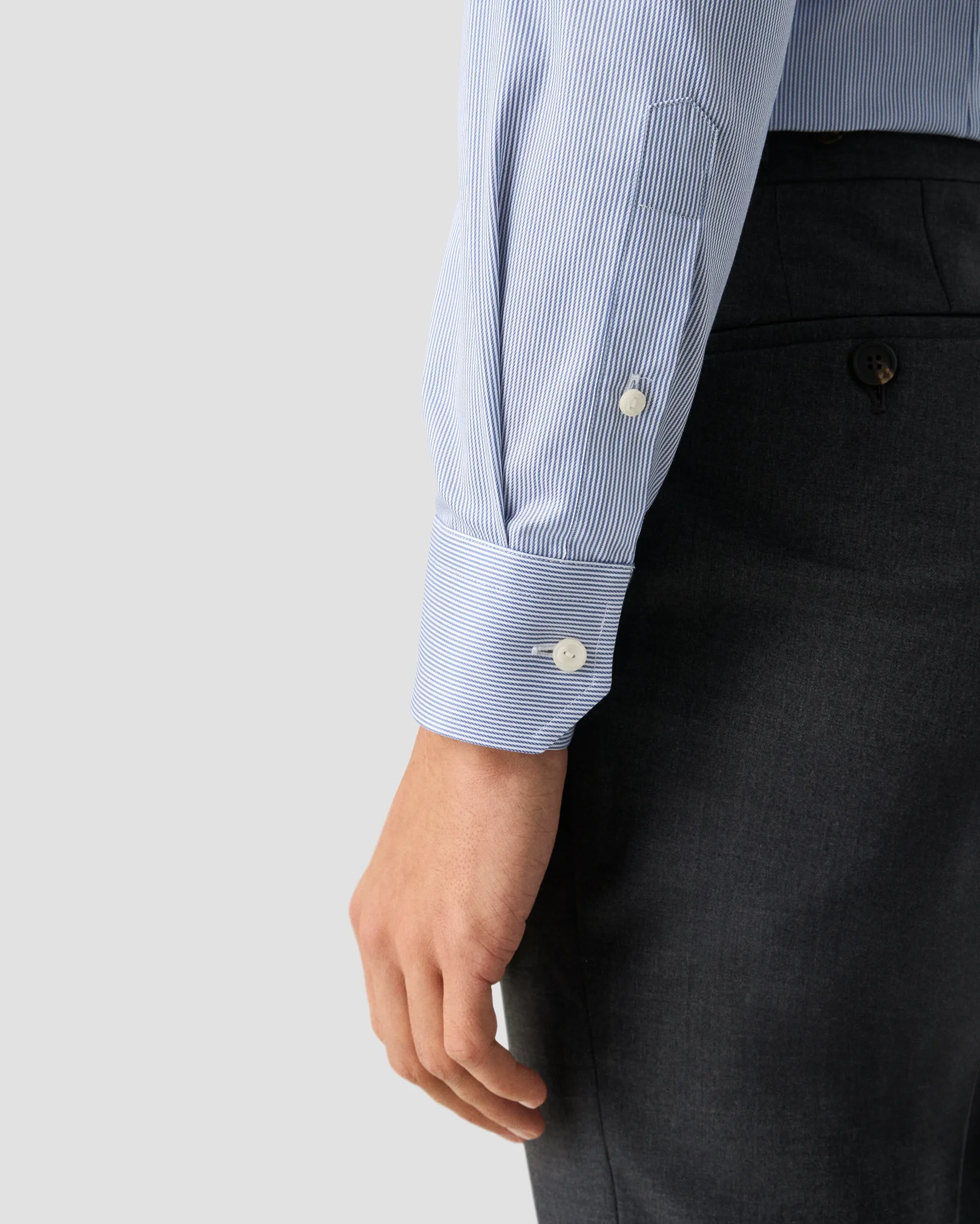 Eton - mid blue fine striped signature twill shirt