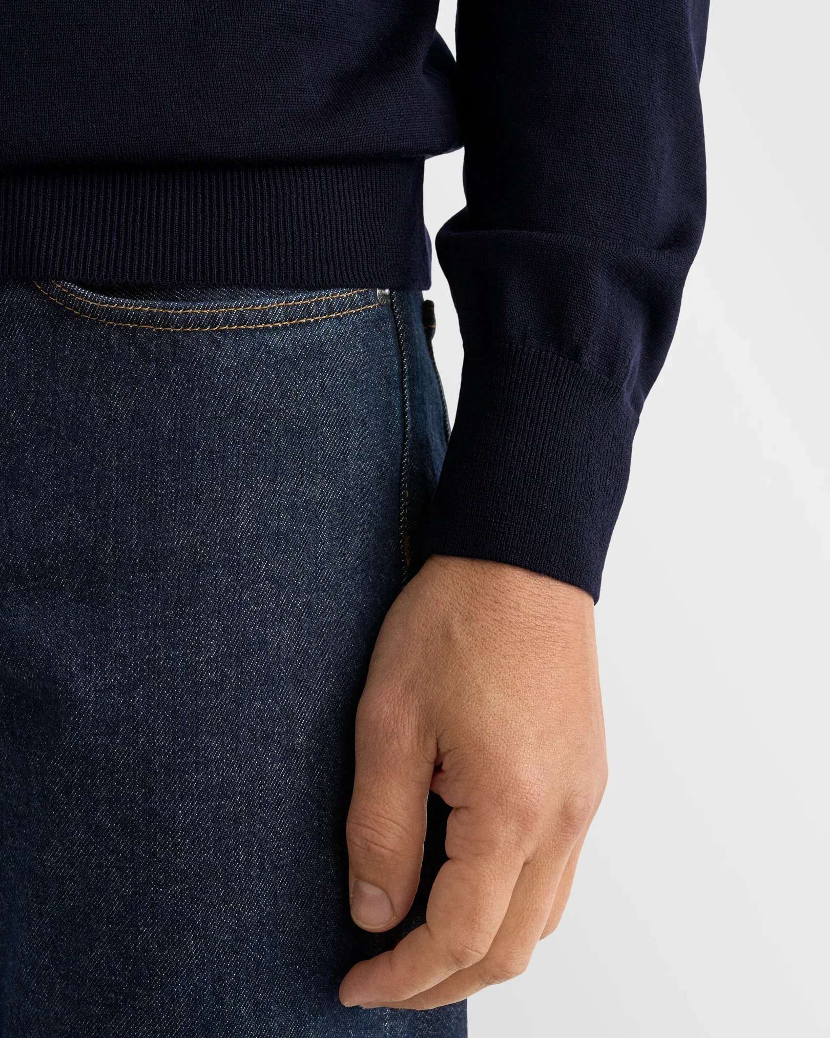 Eton - navy blue merino fine knit polo shirt