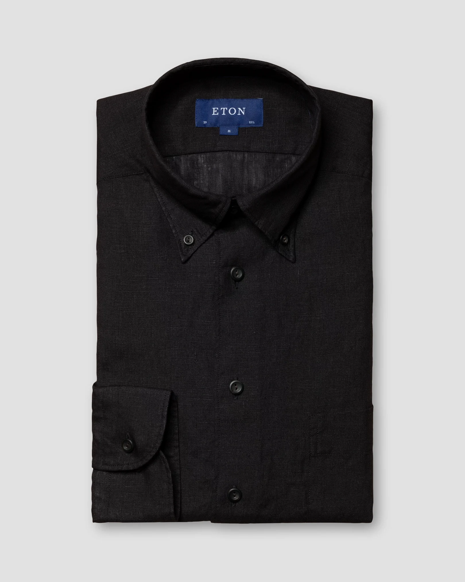 Eton - black solid plain weave linen shirt