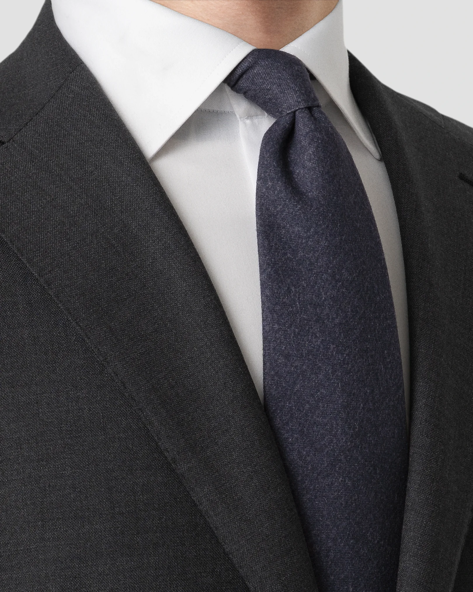 Eton - solid wool flannel tie navy blue solid wool flannel tie