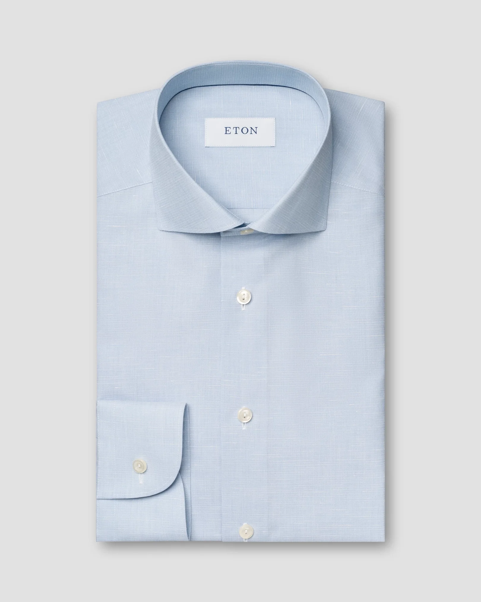 Eton - light blue semi solid cotton linen shirt