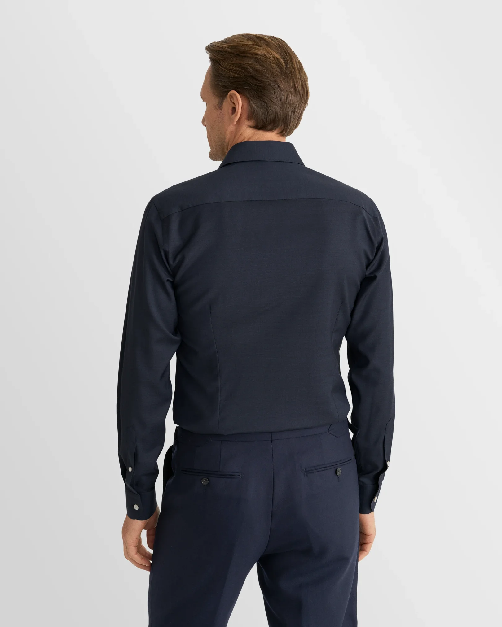 Eton - navy blue solid merino shirt