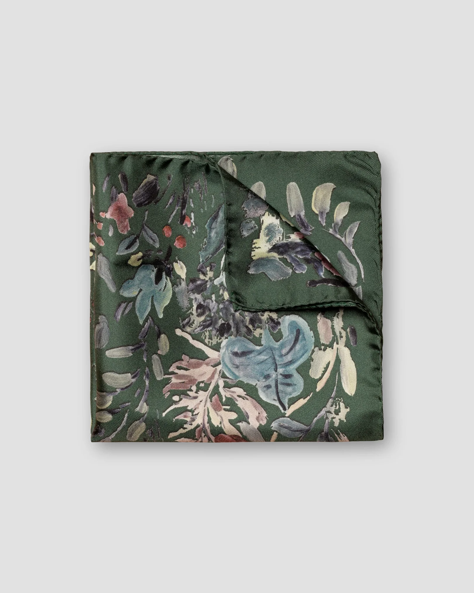 Eton - green floral print fuji silk pocket square