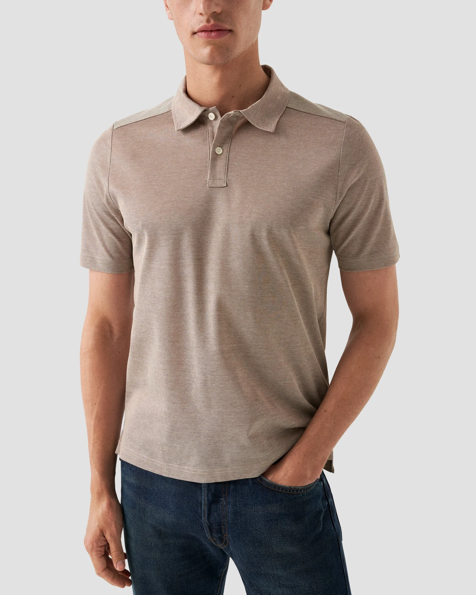 Eton - beige oxford pique polo shirt beige oxford pique polo shirt