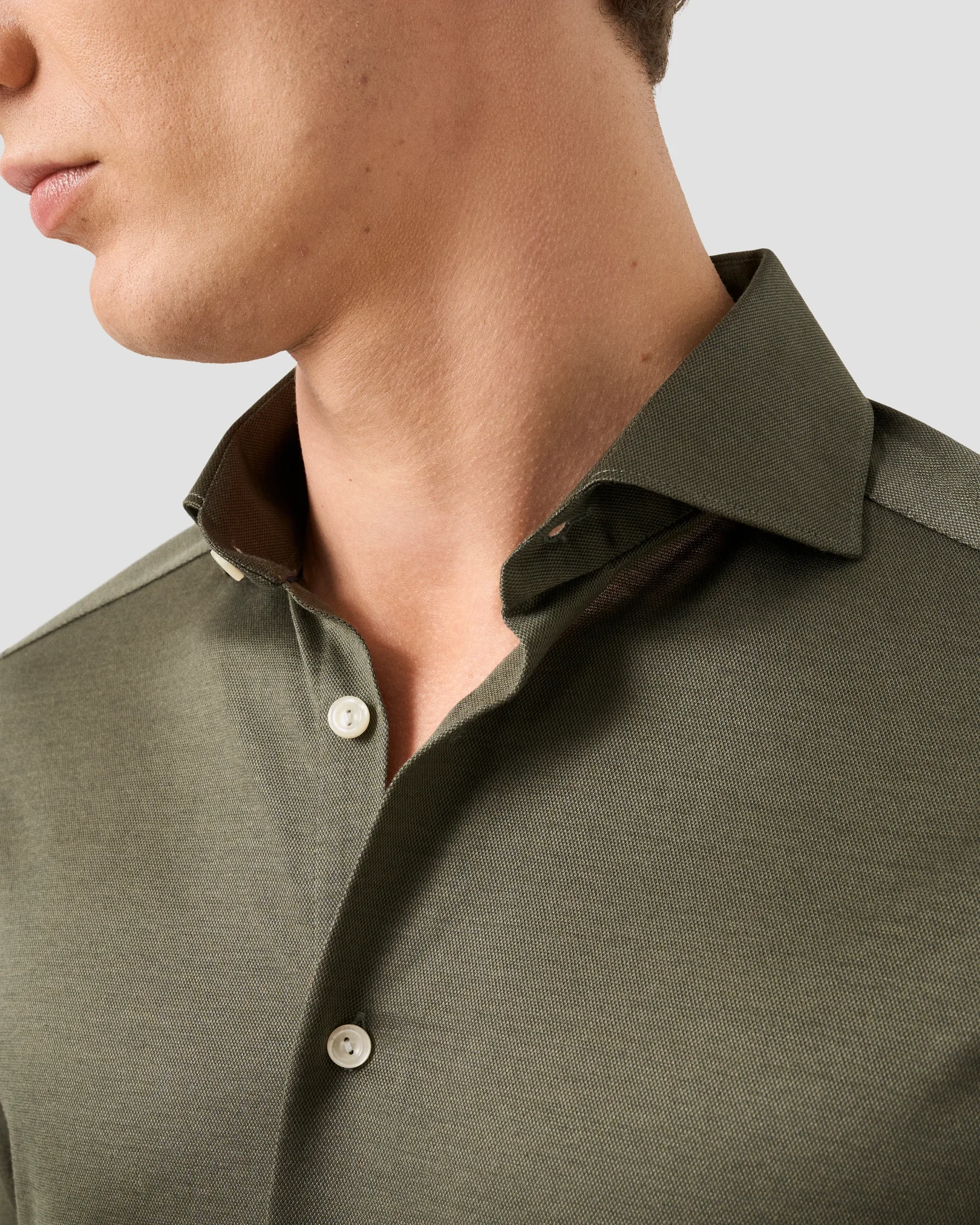 Eton - filo di scozia knit shirt dark green