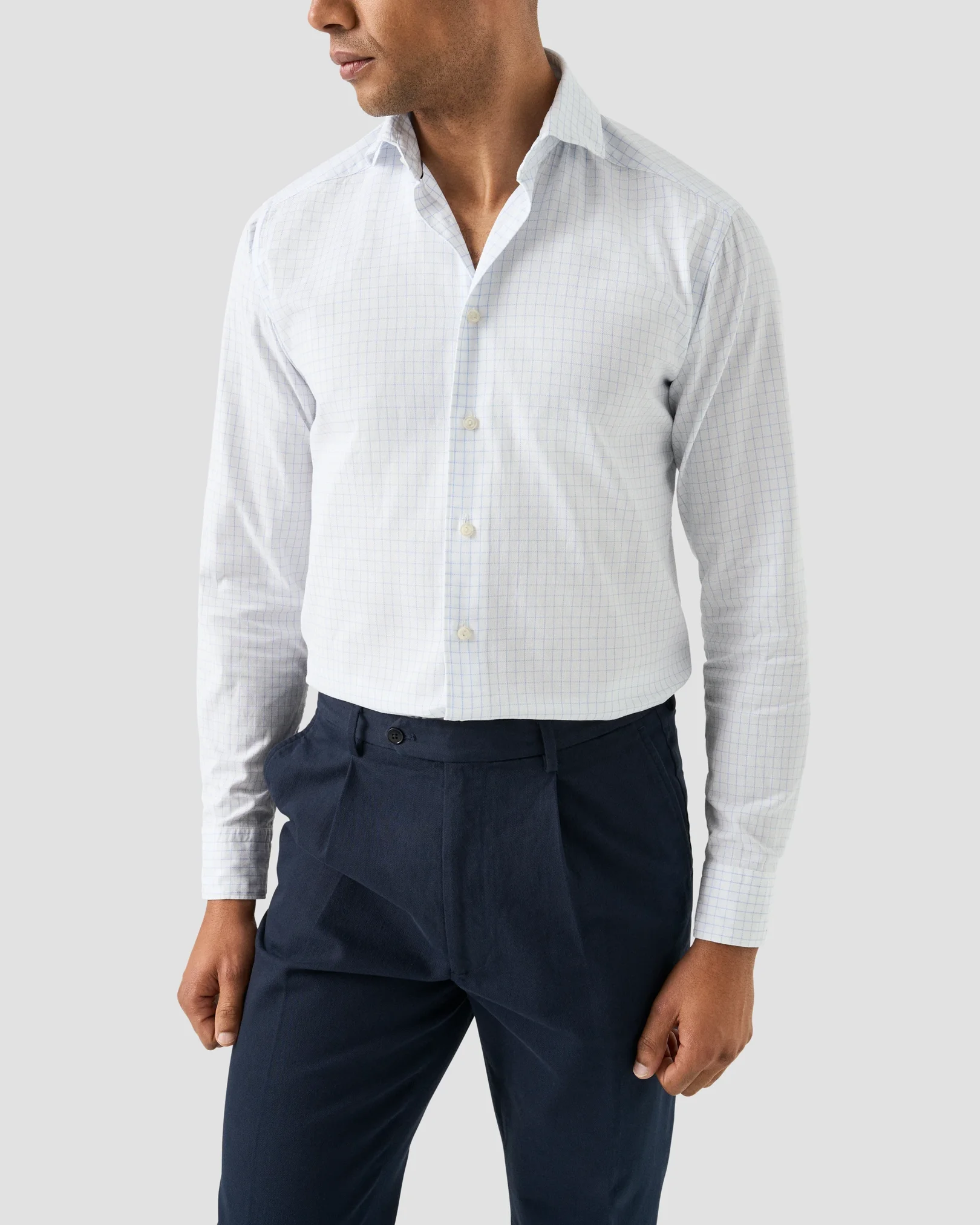 Eton - check royal oxford shirt light blue check