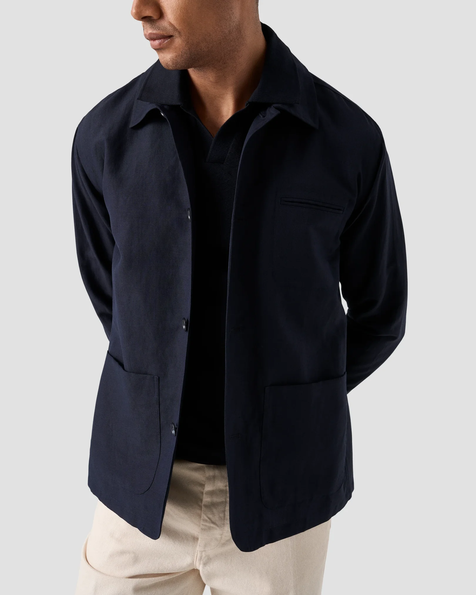 Eton - navy blue diamond jaquard polo shirt