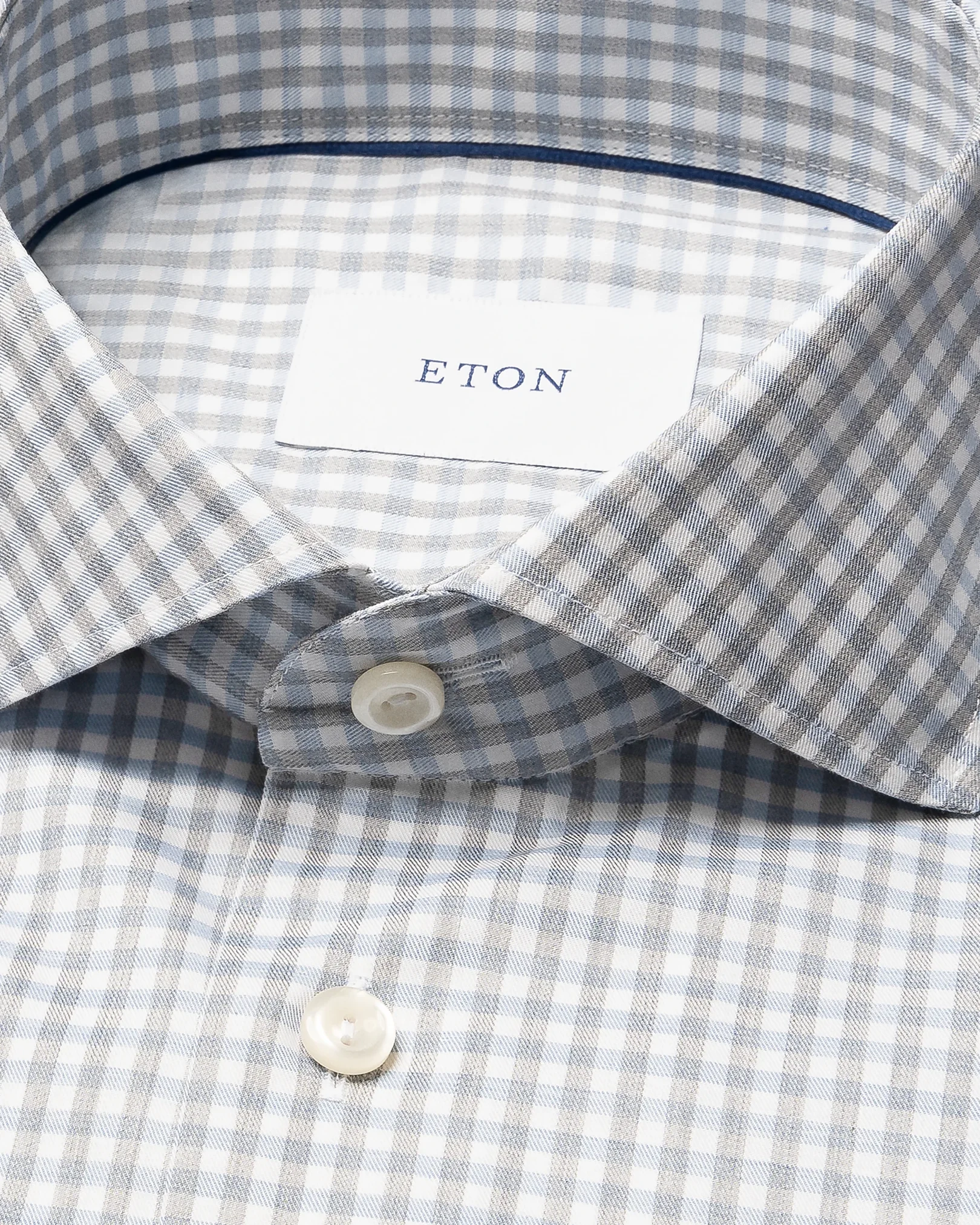 Eton - mid blue check melange twill shirt