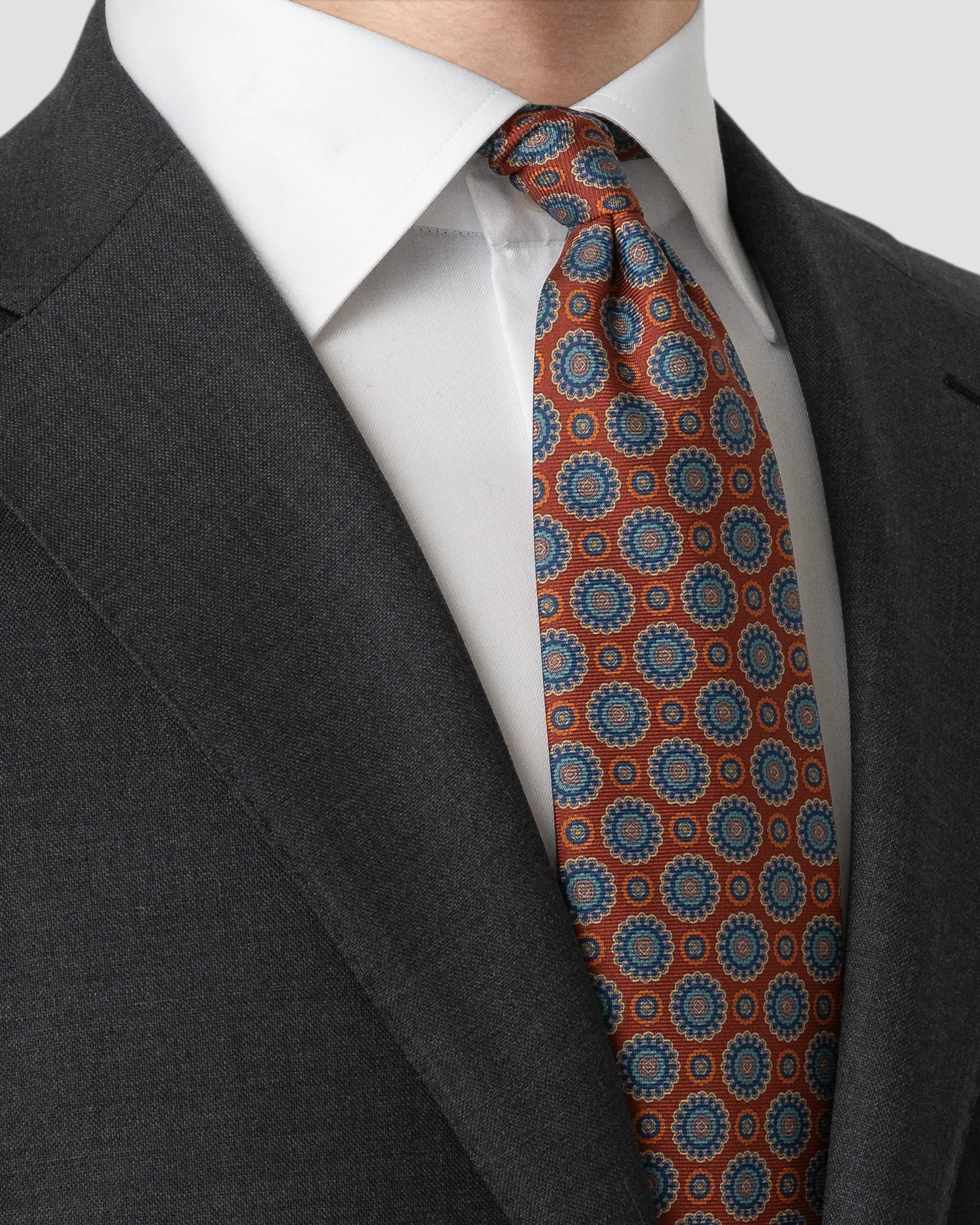 Eton - medallion print silk tie orange medallion print