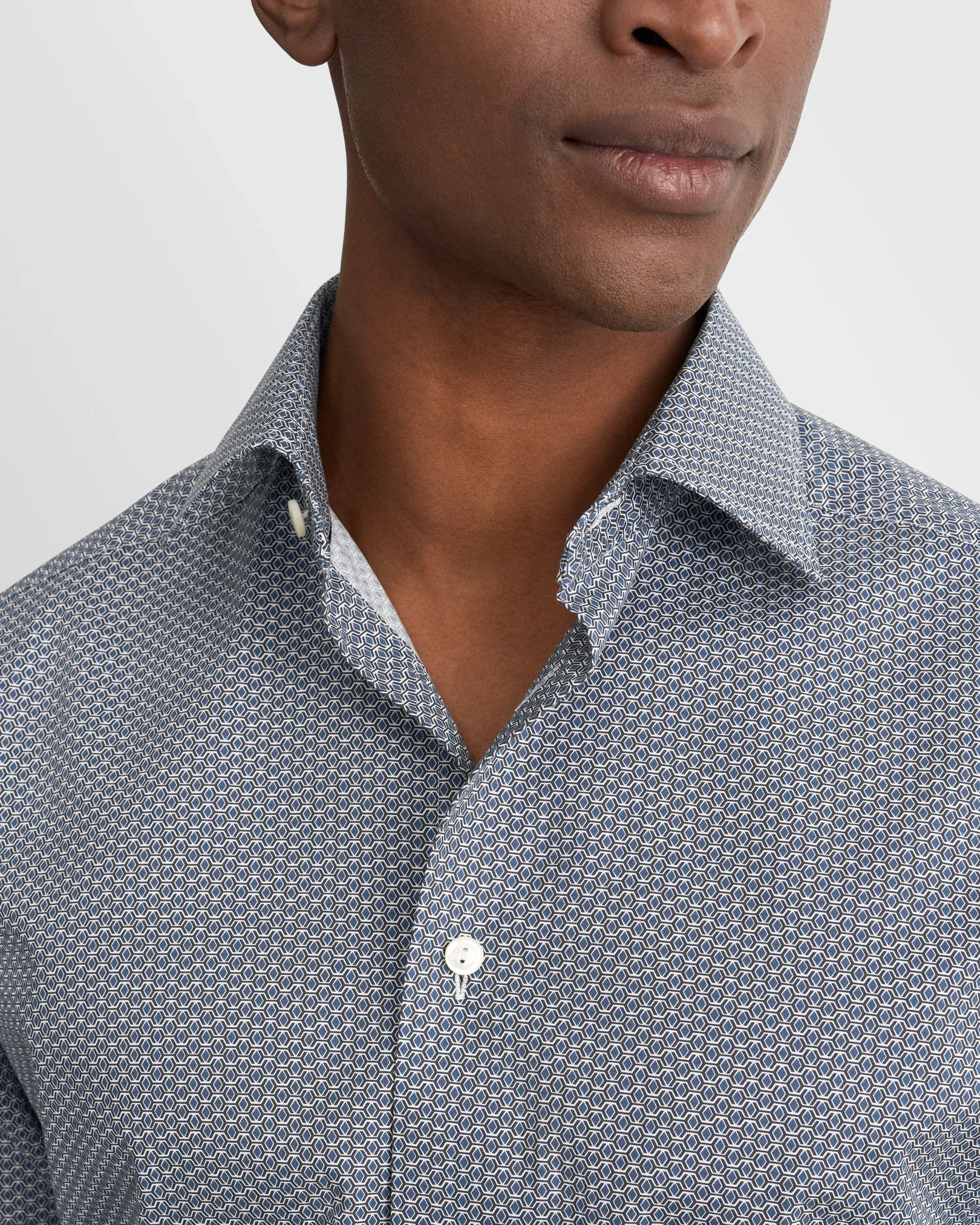 Eton - dark blue geometric print signature twill shirt