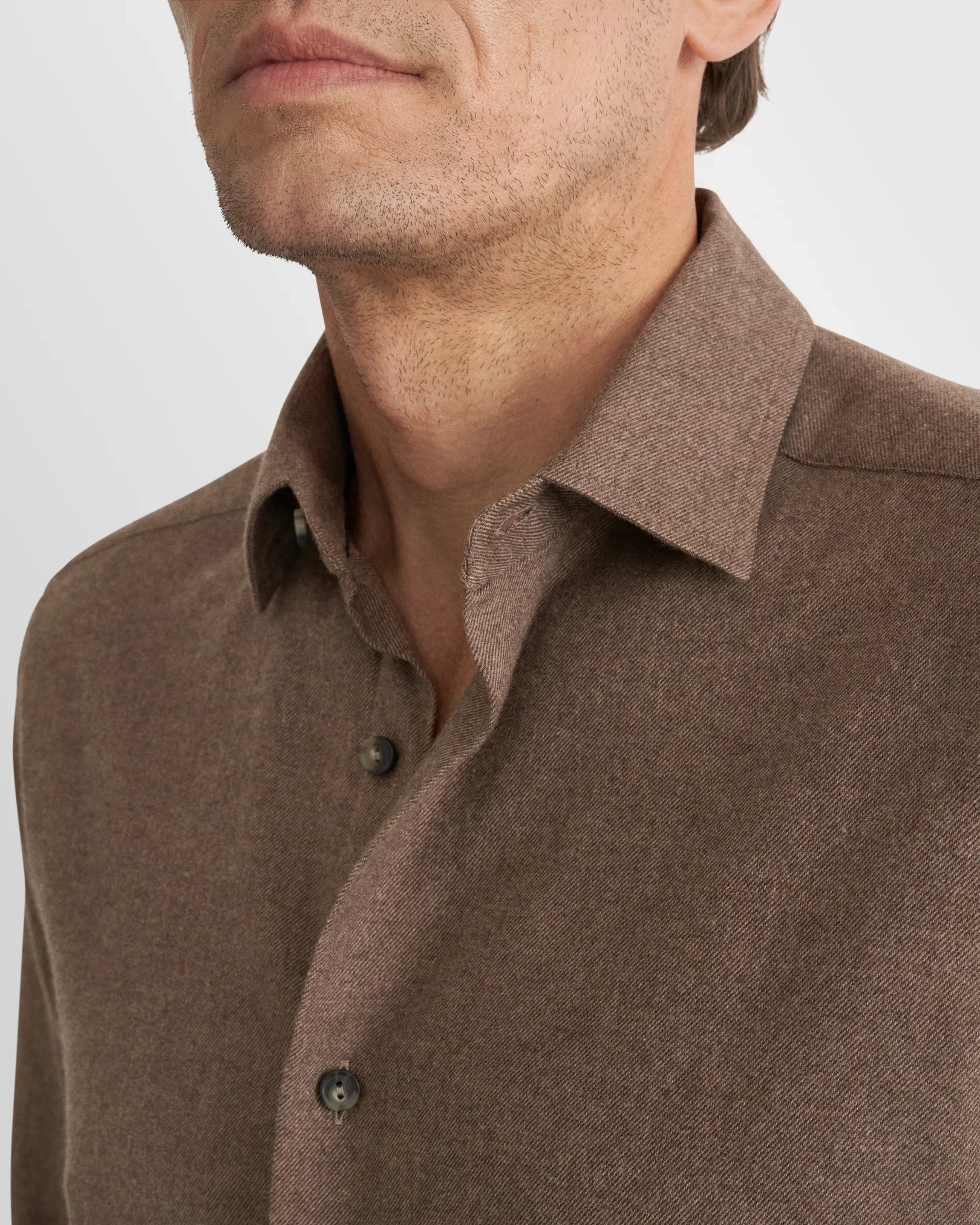 Eton - brown solid flannel shirt