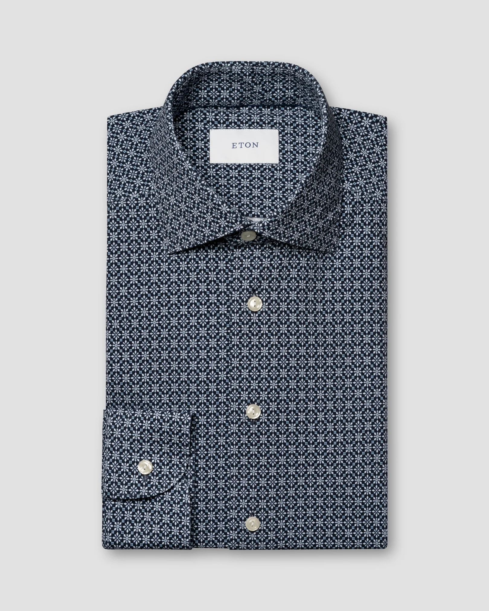 Eton - navy blue geometric jersey stretch shirt