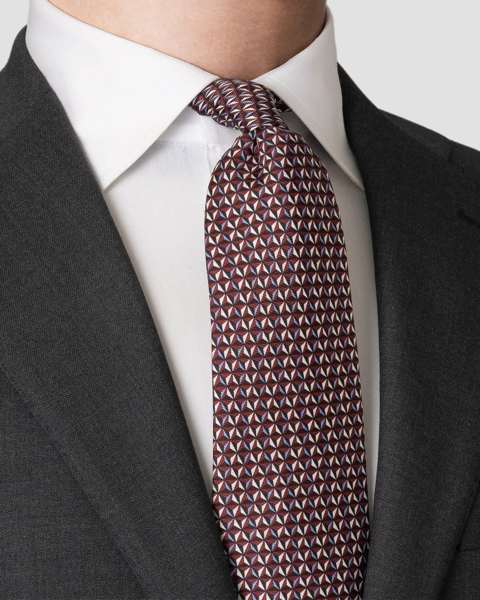 Eton - dark red geometric silk twill printed tie