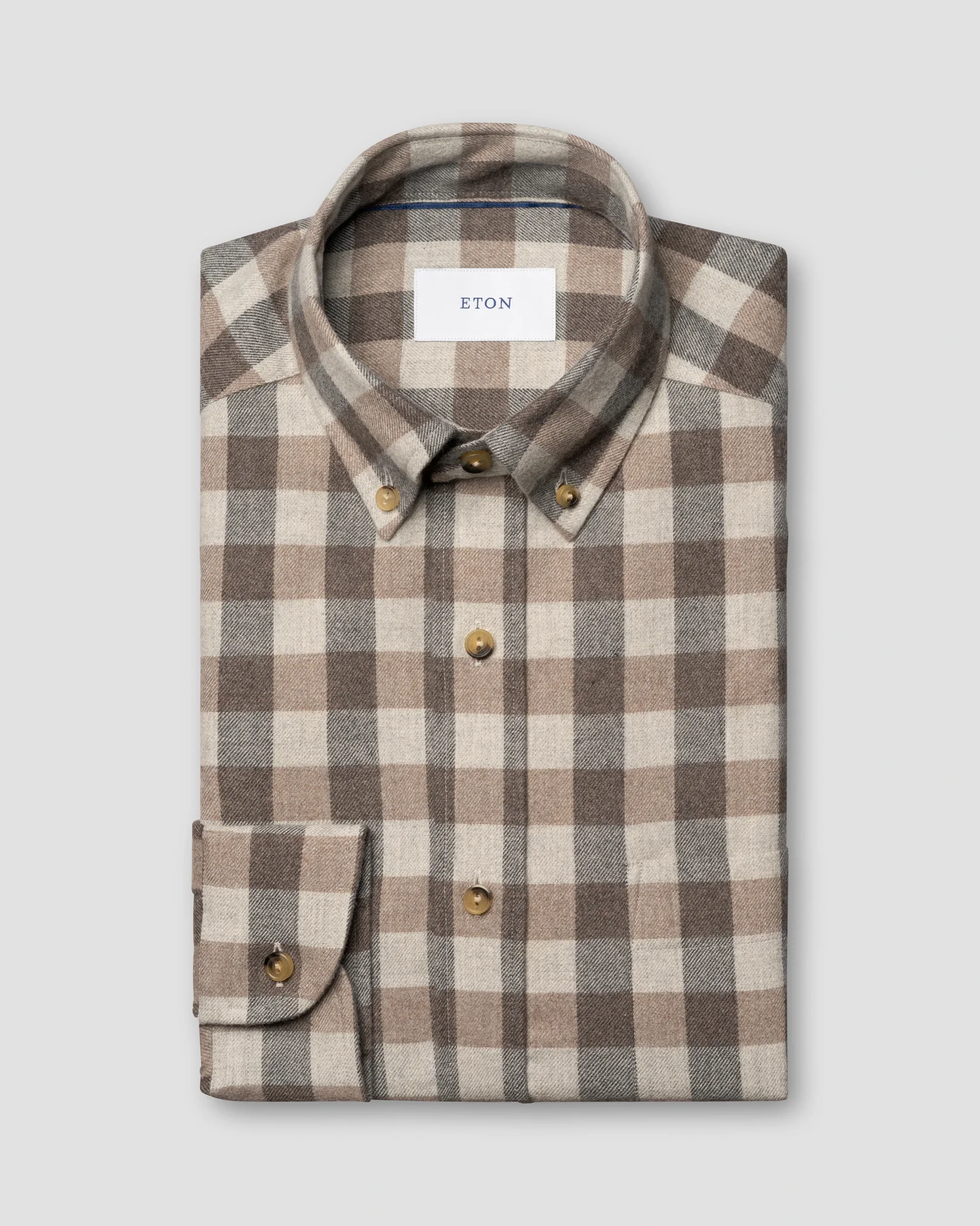 Eton - beige block check flannel shirt