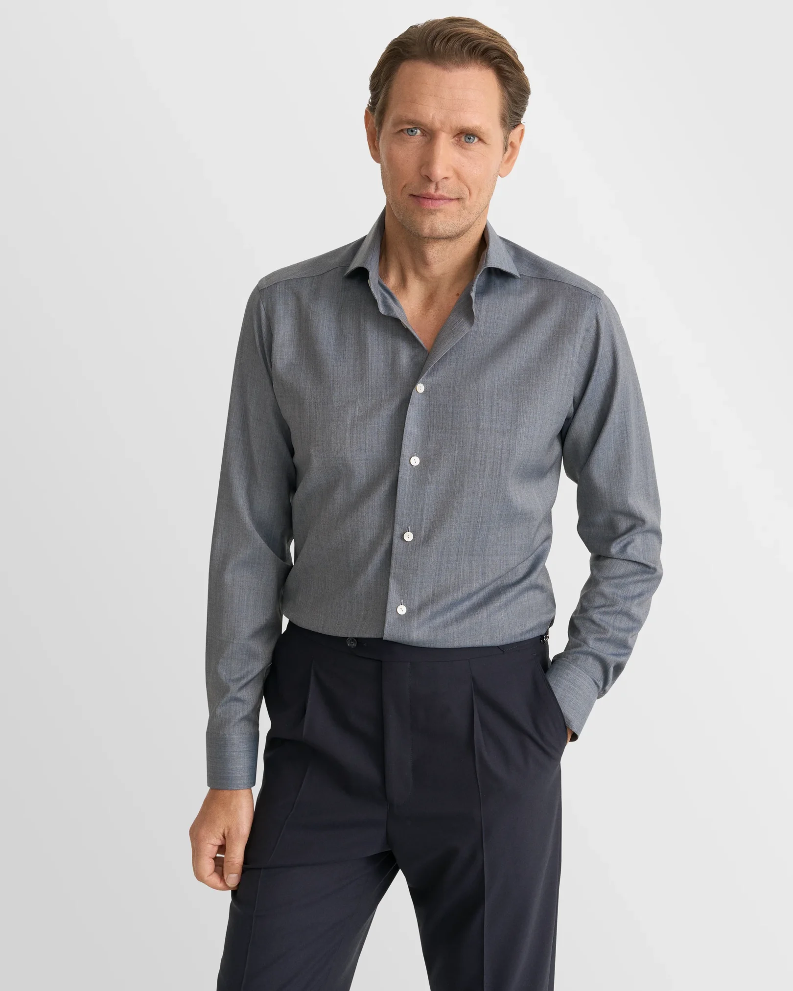 Eton - dark blue solid merino shirt