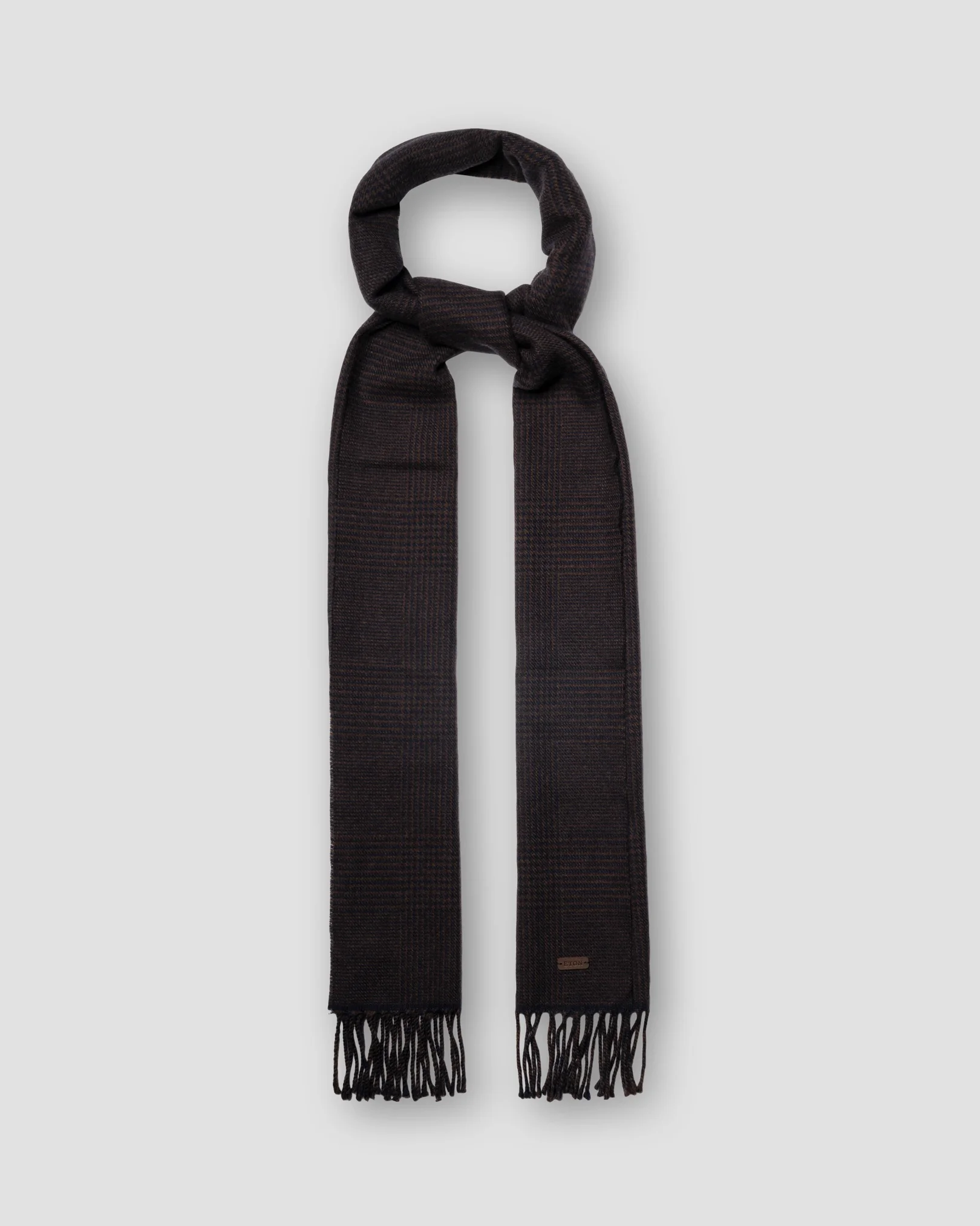 Eton - pow check merino wool scarf dark brown pow check merino wool scarf
