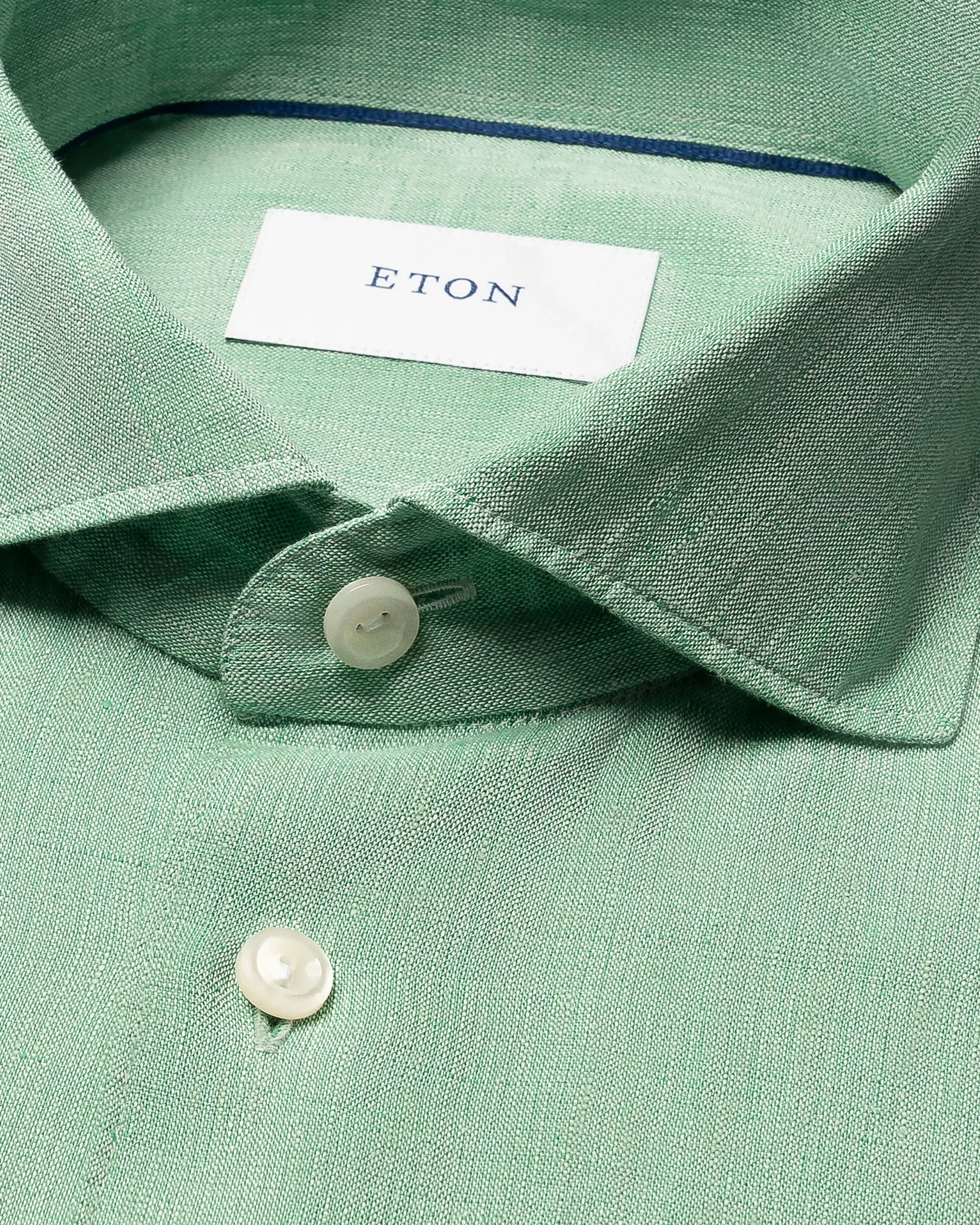 Eton - mid green solid plain weave linen shirt