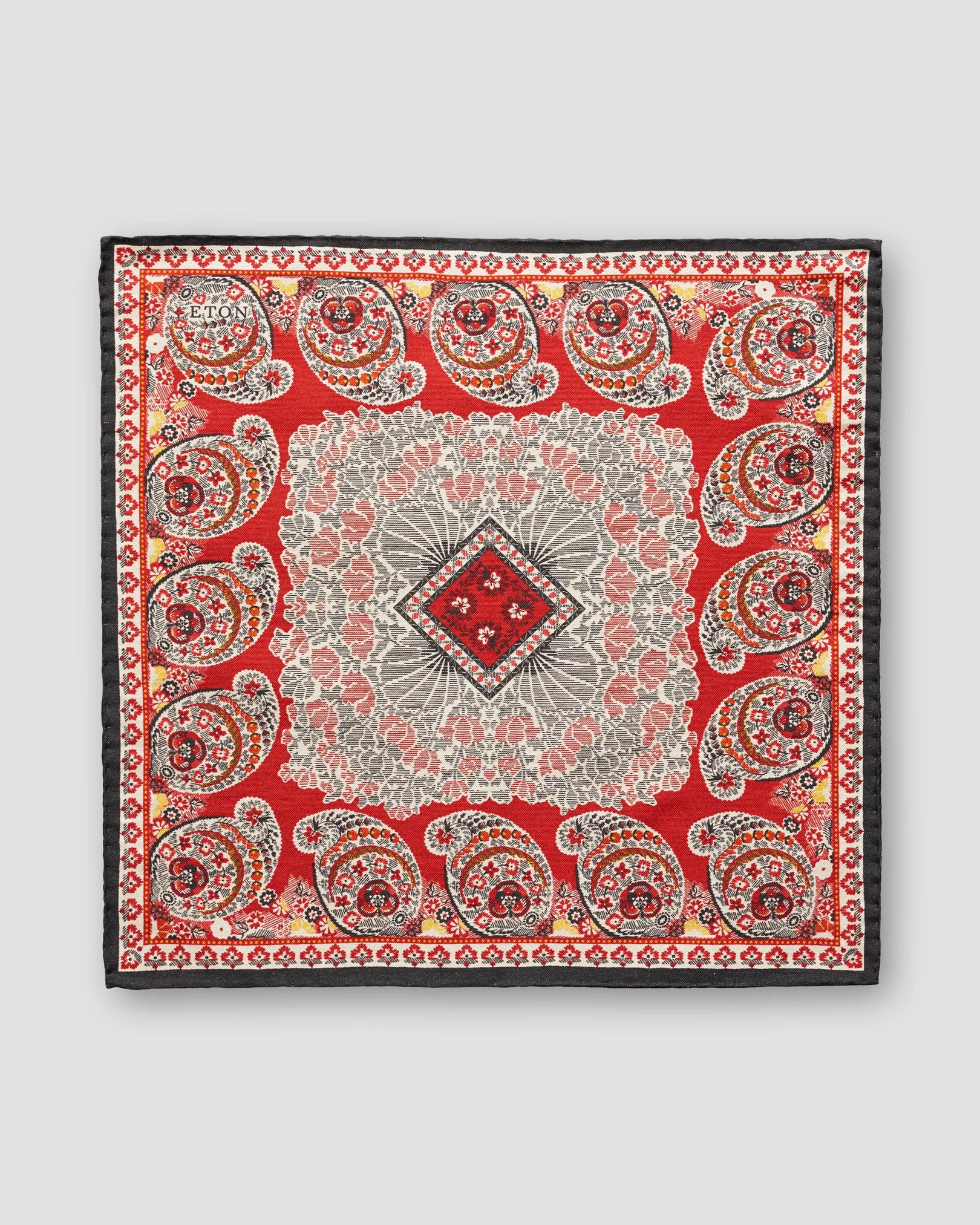 Eton - red paisley cotton silk pocket square